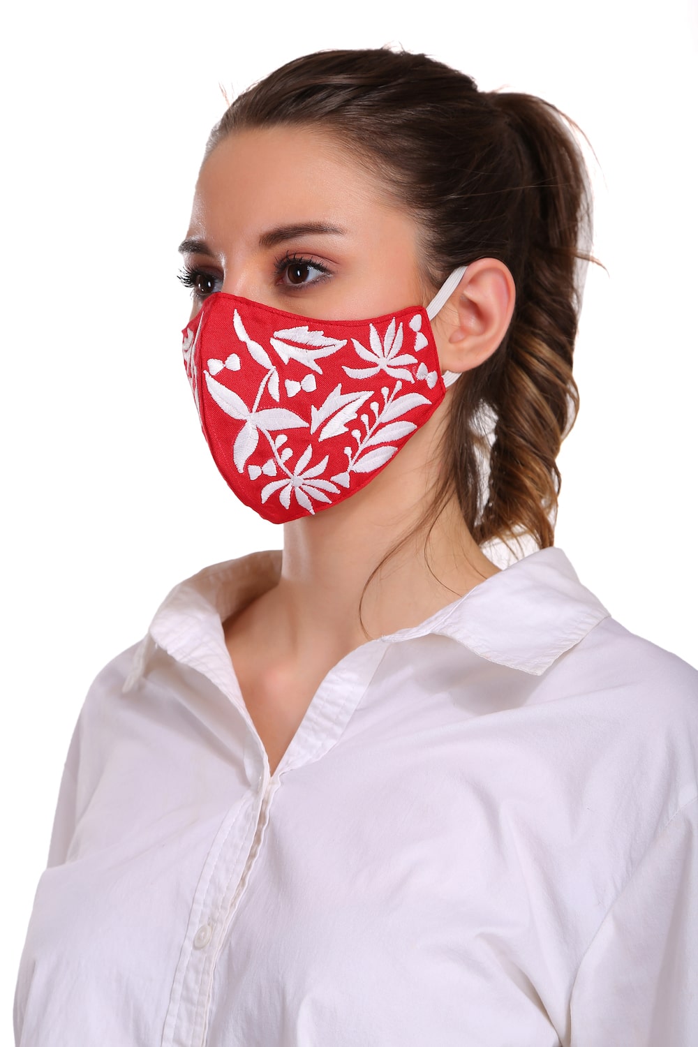 Floral Hand Embroidered Rayon Face Mask - Reusable Washable Fabric Mask for Women - Perfect for Daily Wear, Travel & Outdoor Activities