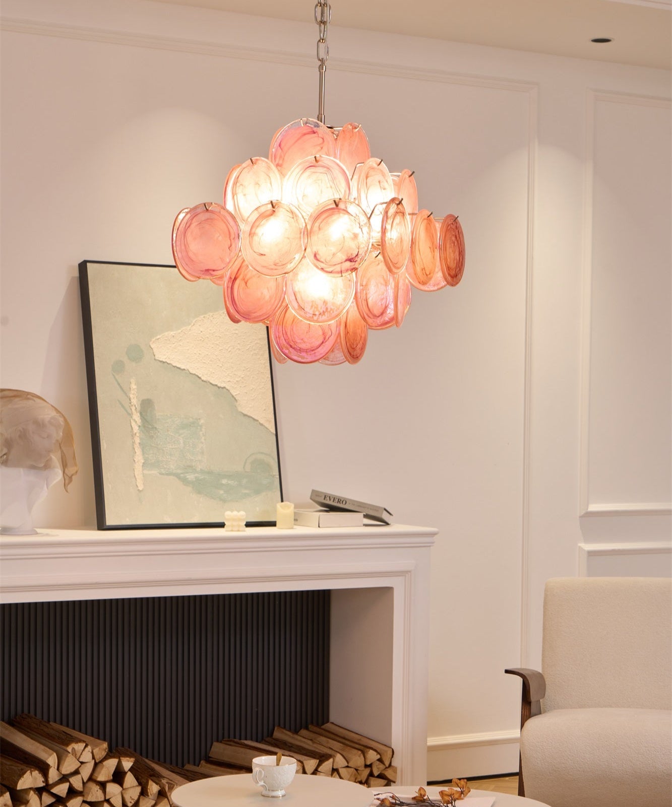 Elegant Aurelia Pink Murano Glass Chandelier - Handcrafted Italian Lighting Fixture for Dining Room & Bedroom Decor