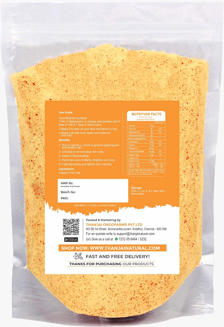 Organic Thanjai Orange Peel Powder 250g - Natural Skin Brightening, Oil Control & Tan Removal | Glowing Skin Treatment | Face Cleanser & Whitening Mask for Acne & Dark Spots | DIY Beauty & Ayurvedic Skincare Routine