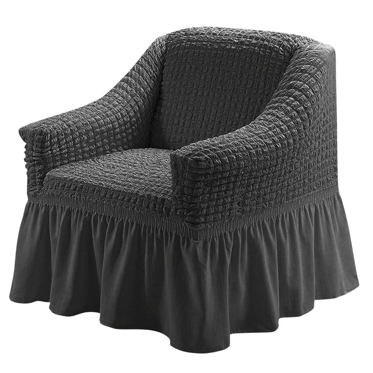 Qubjus Stretch Sofa Slipcover - Washable Couch Cover for Sofa & Bed - Elastic Bottom with Skirt - Easy Fit Furniture Protector (Grey, Small) - Perfect for Living Room, Bedroom & Home Decor Protection