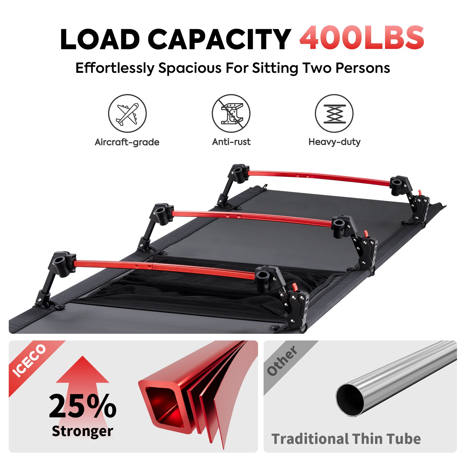 **XL Heavy Duty Camping Cot for Adults - 400 lbs Weight Capacity, Portable Folding Bed for Outdoor, Travel & Home Use (Enhanced Model) | ICECO**    **Perfect for Camping, Backpacking, Emergency Preparedness & Guest Sleeping**
