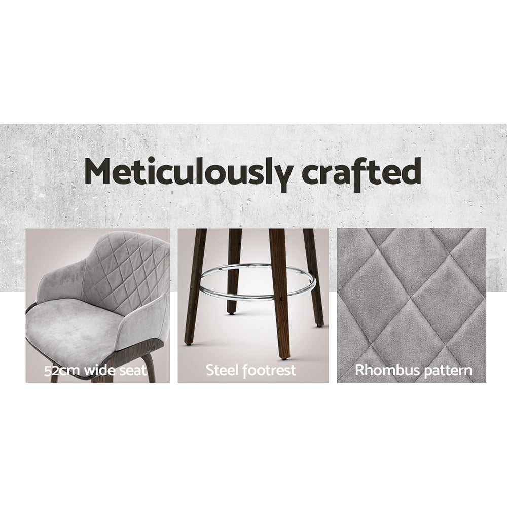 Swivel Bar Stools Set of 2 - Velvet Padded Seat & Wooden Frame - Perfect for Kitchen Island, Home Bar or Breakfast Nook