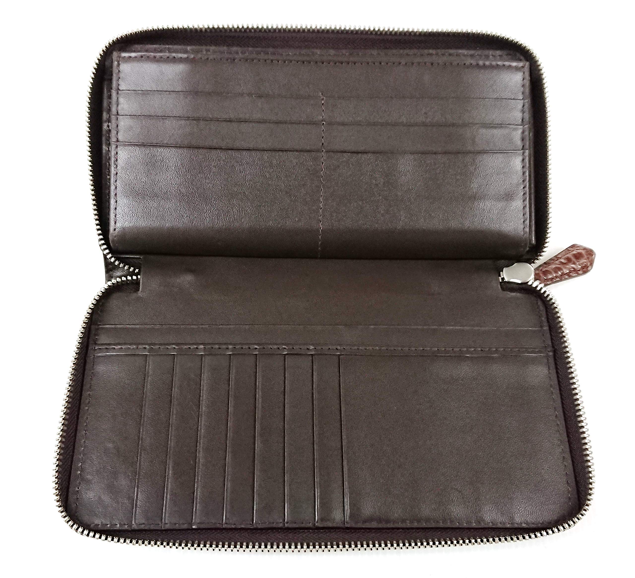 Authentic Crocodile Leather Wallet with Alligator Backbone Skin & Zip Closure - Dark Brown Checkbook Wallet for Men | Perfect for Business, Travel & Everyday Use