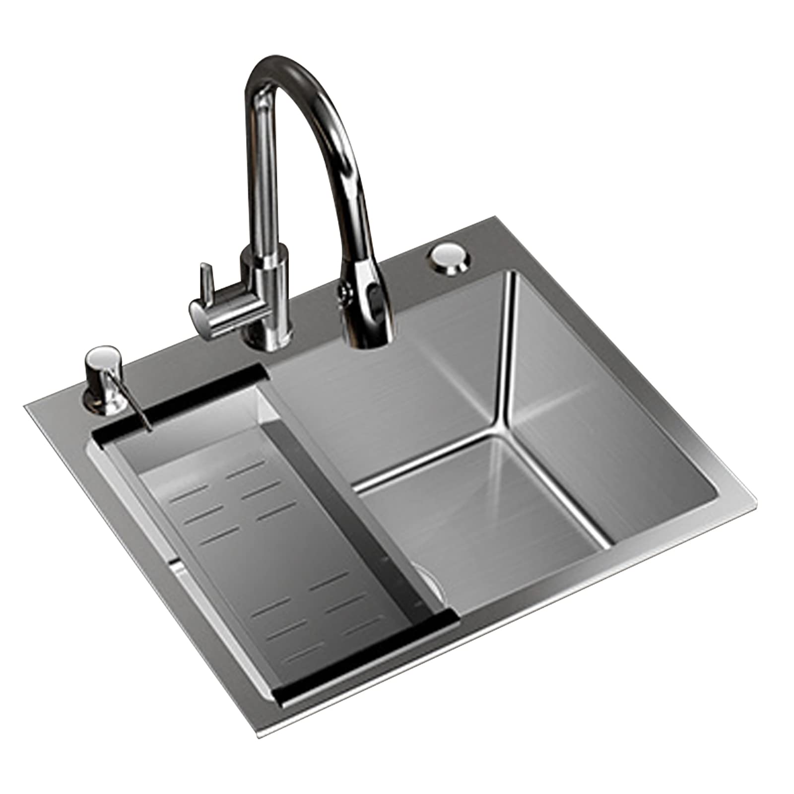 Drop-in Single Bowl Stainless Steel Kitchen Sink with Sink Protector & Workstation - Topmount Design for Travel Trailers, Garages, and Compact Spaces