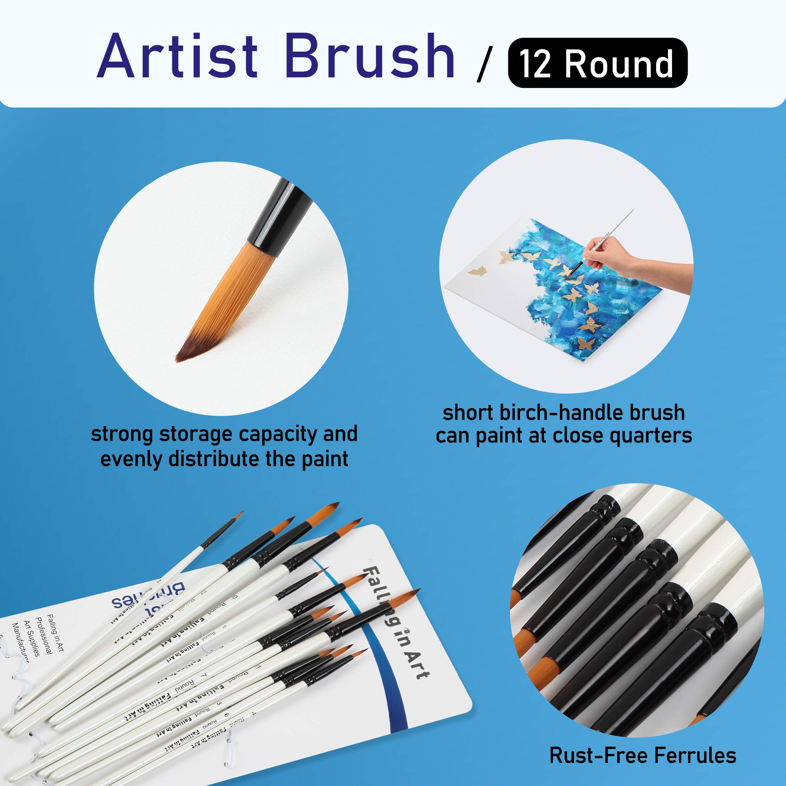 Professional 12-Piece Nylon Paint Brush Set for Watercolor, Oil & Acrylic Painting - Perfect for Artists, Face/Body Art, Nail Design & Rock Painting - Ideal for Beginners & Professionals