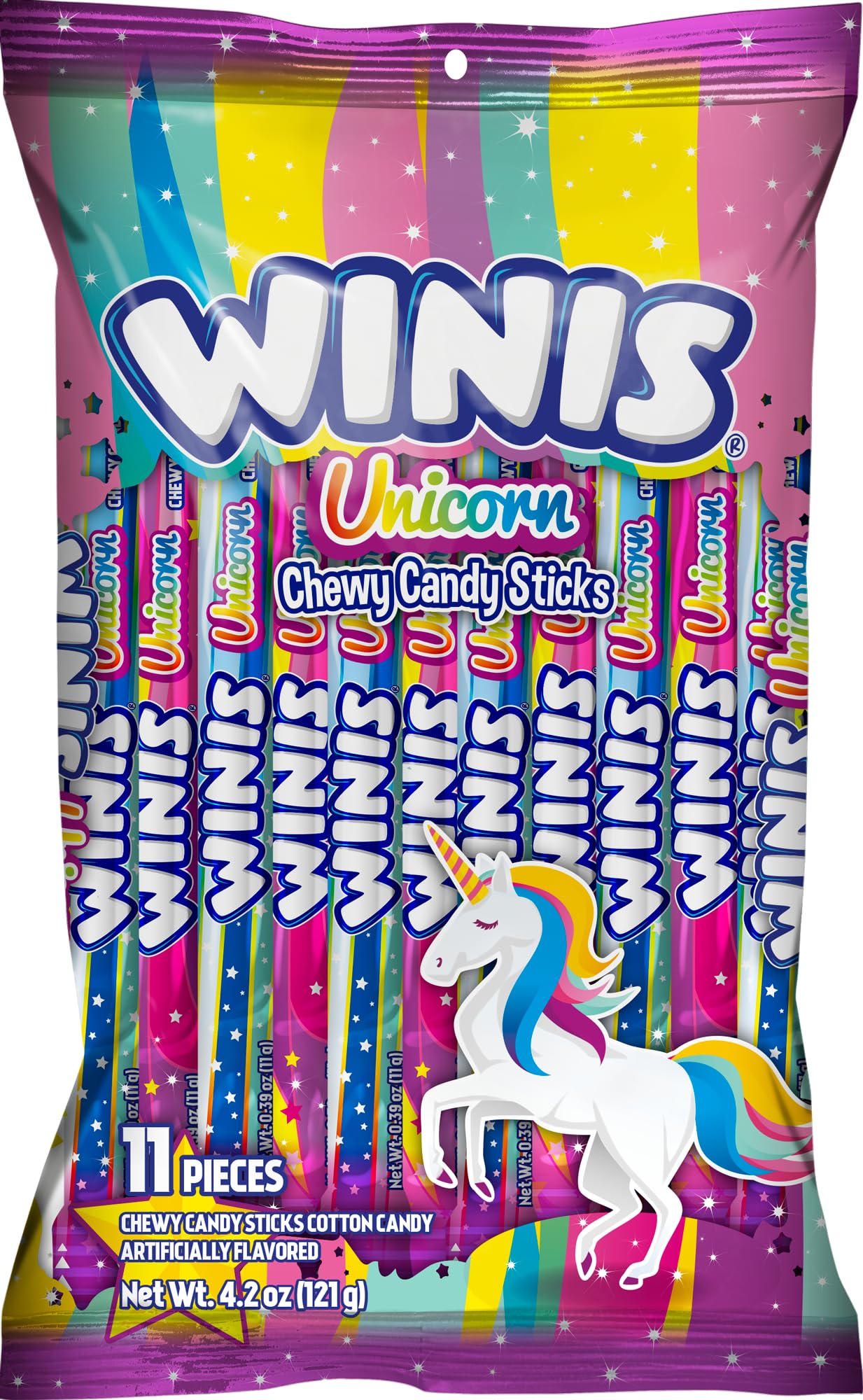 Winis Unicorn Chewy Candy Swirl - Cotton Candy Flavored Bulk Candy (4.3oz Bag, 11 Pieces) | Easter Basket Stuffers, Party Favors, Birthday Treats & Sweet Snacks