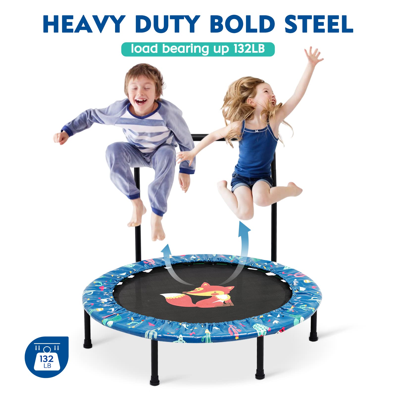 **Kids Trampoline with Safety Handle & Protective Cover - Foldable Mini Trampoline for Indoor/Outdoor Jumping - Perfect for Playtime, Exercise & Backyard Fun (Style 3)**