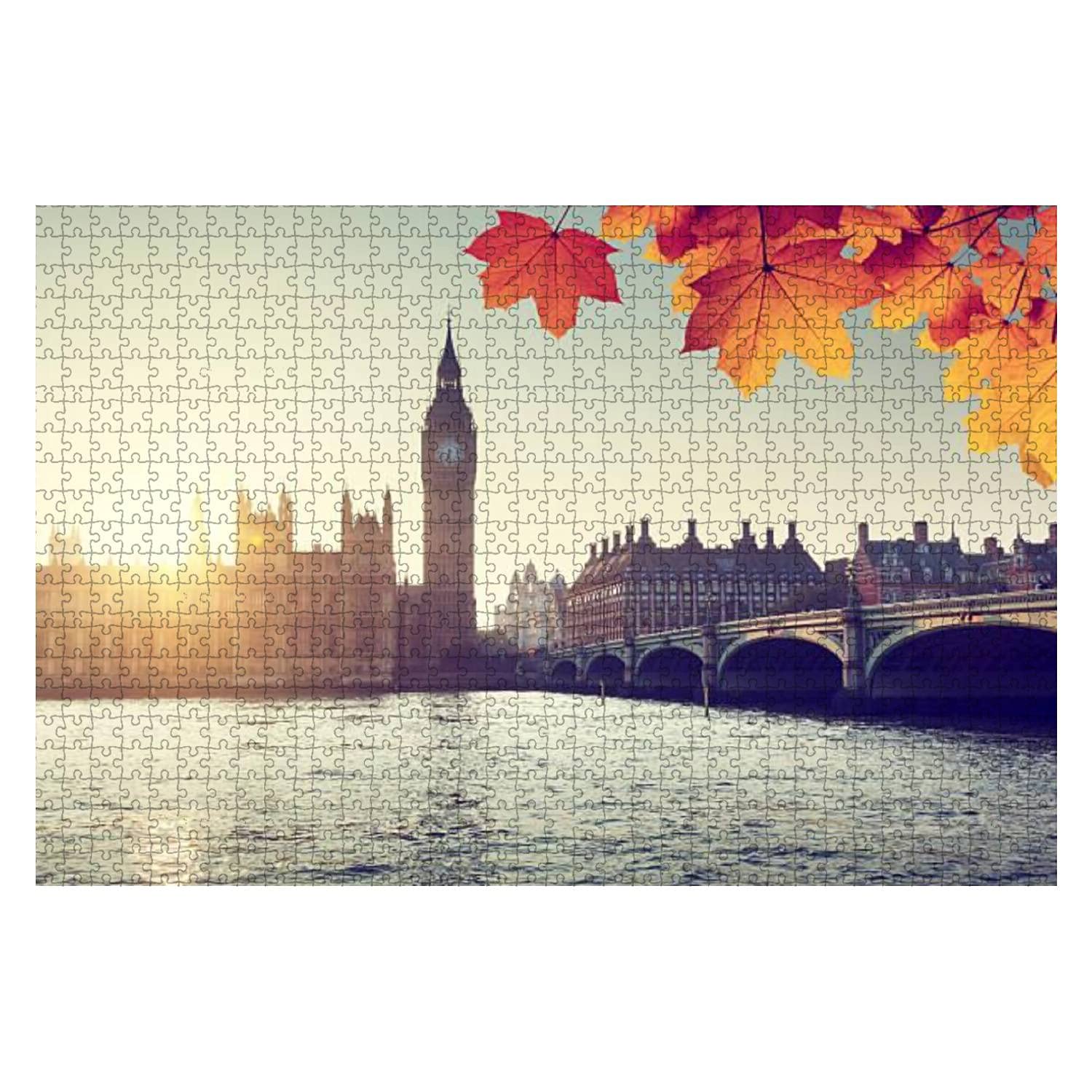 1000-Piece Wooden Jigsaw Puzzle - Autumn Leaves & Westminster London UK Scenery - Educational & Stress-Relief Toy for Kids & Adults - Perfect for Family Game Night, Classroom Activities, and Relaxation Therapy