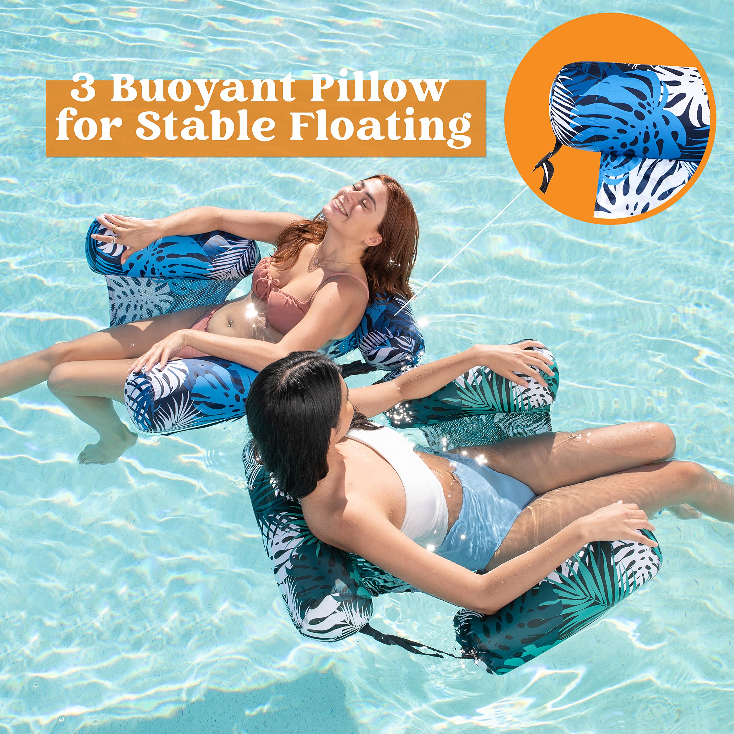 **SLOOSH 2-Pack Inflatable Pool Floats for Adults - Heavy Duty Floating Lounge Chairs with Pool Noodles for Summer, Beach, Lake & Pool Parties - Perfect for Relaxing, Sunbathing & Water Fun**