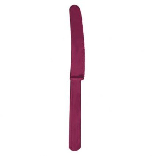 Amscan Burgundy Plastic Knives 24ct - Reusable Plastic Cutlery Set - 24-Pack for Parties, Picnics & Events - Durable Disposable Knives for BBQs, Weddings & Catering