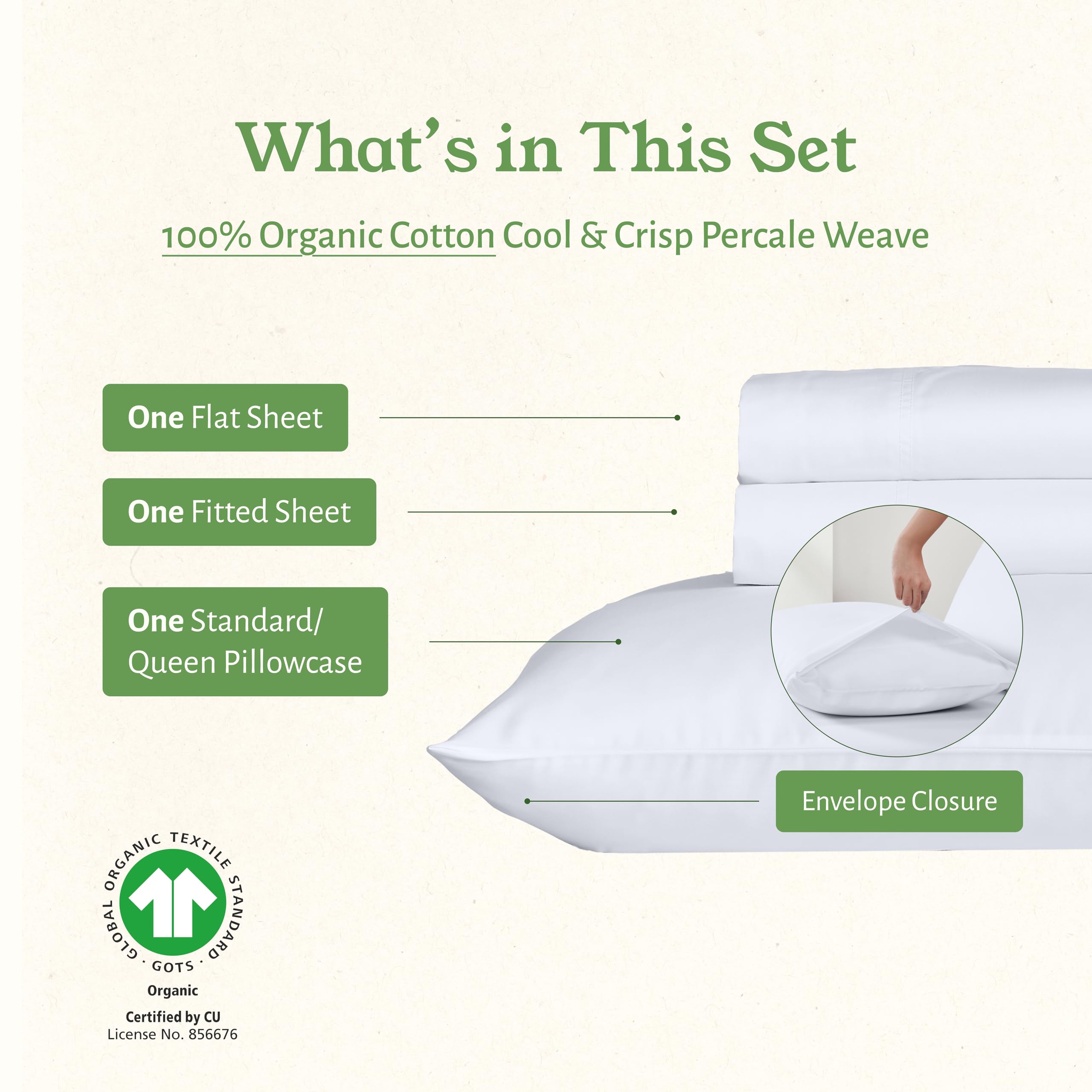 California Design Den Twin XL Sheets Set - 100% Organic Cotton, GOTS Certified, Deep Pocket Percale Sheets - Soft, Crisp & Cooling Bedding - 3 Piece Set for Dorm, Hospital & Guest Room Use