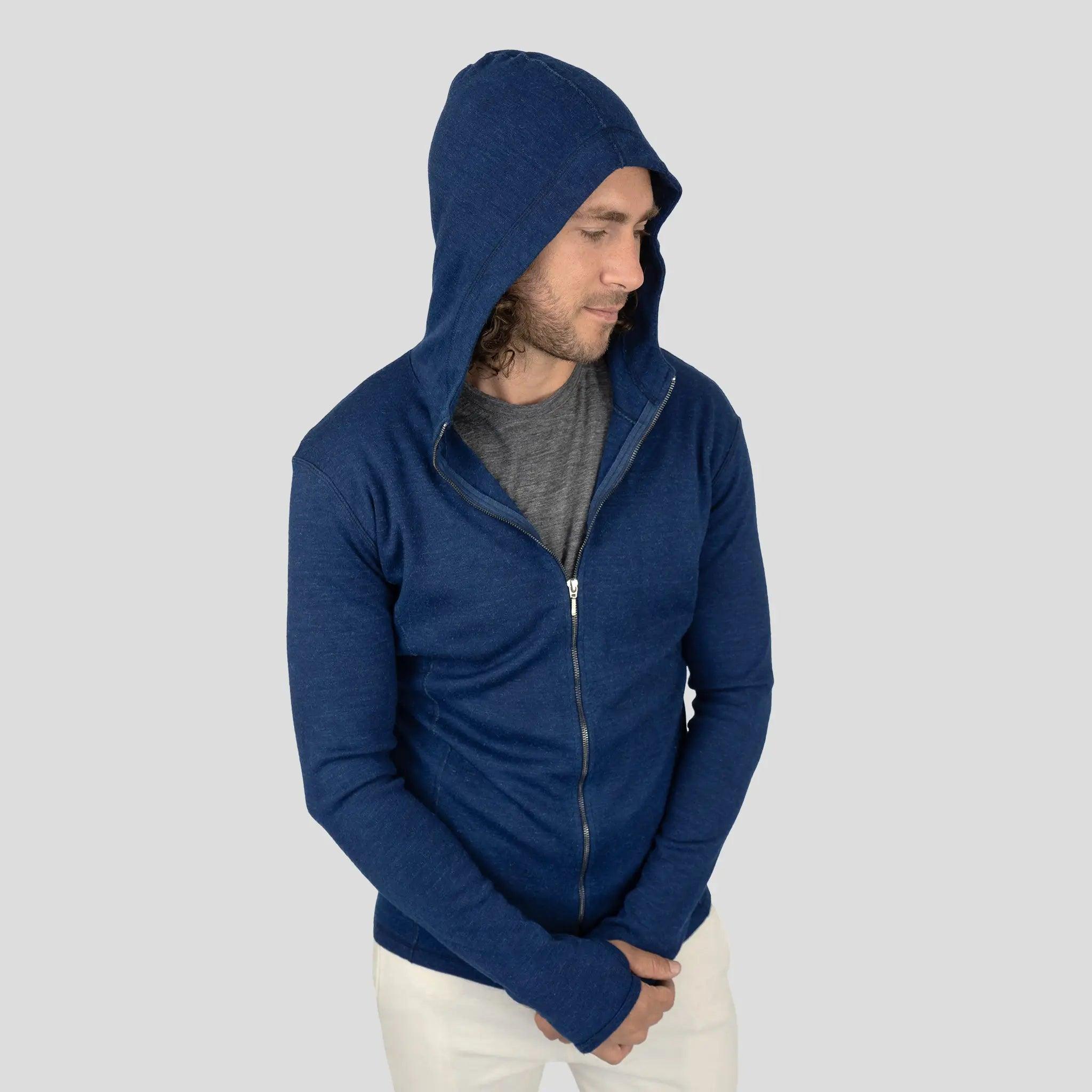Men's Alpaca Wool Hoodie Jacket - 420 Midweight Full Zip Fleece Pullover for Outdoor Hiking & Winter Travel