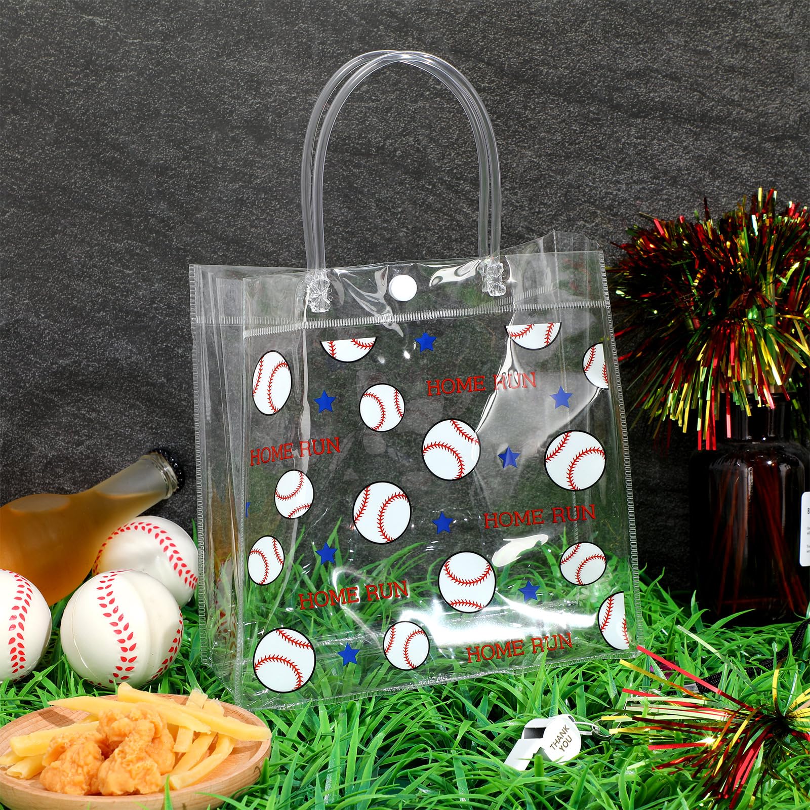 20 Pack Clear PVC Baseball Gift Bags with Handles - 8x8x3.15 Inch Sports Theme Party Favor Bags for Birthday, Team Events & Snacks - Bulk Pack for Baseball Parties, Team Celebrations & School Events