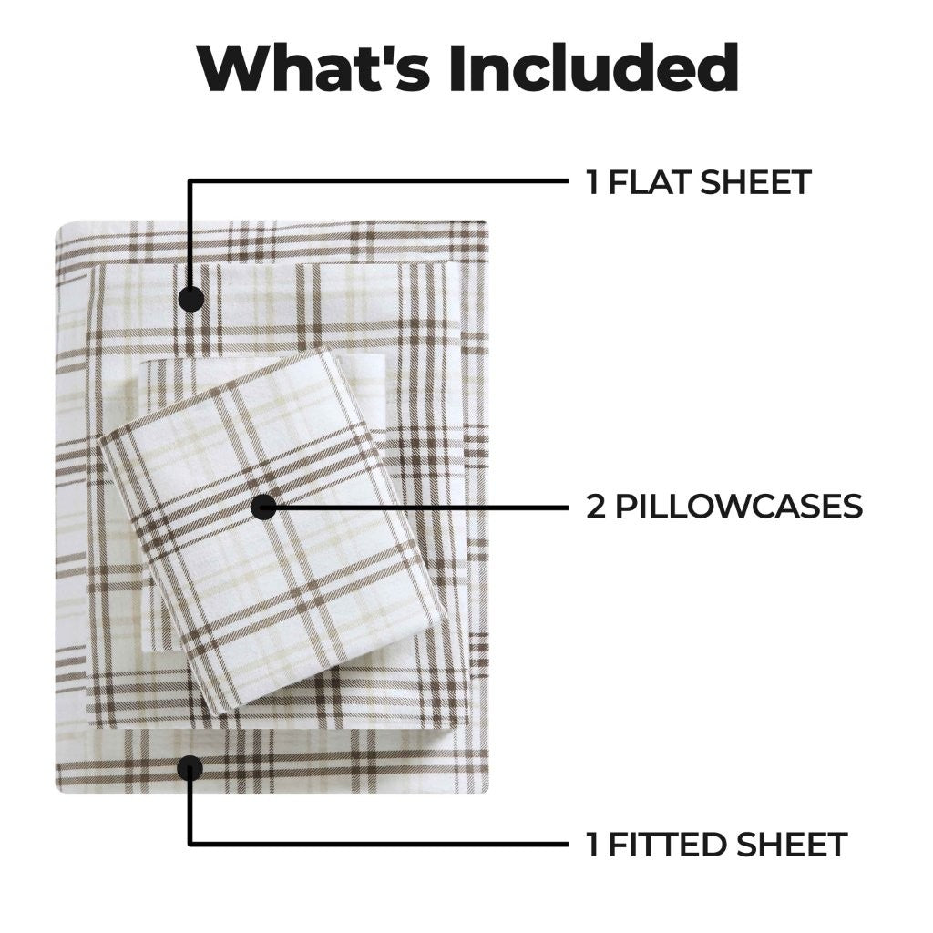 Soft Plaid Flannel Cotton Bed Sheet Set - Classic Farmhouse Style Deep Pocket Fitted Sheets for Cozy Winter Nights & Guest Room Comfort