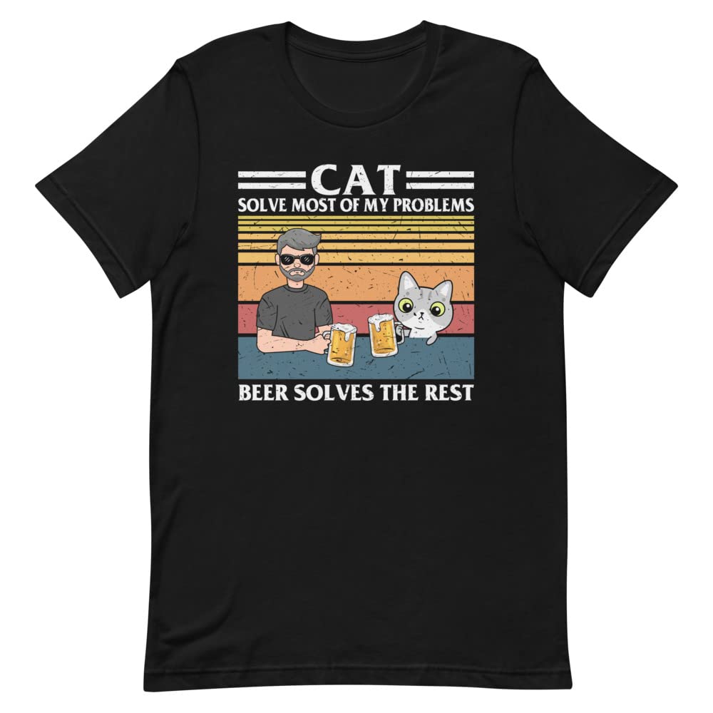 Funny Beer Drinking Cat Dad Retro Sunset T-Shirt for Men - Cool Vintage Graphic Tee for Casual Wear, Gifts & Beer Lovers