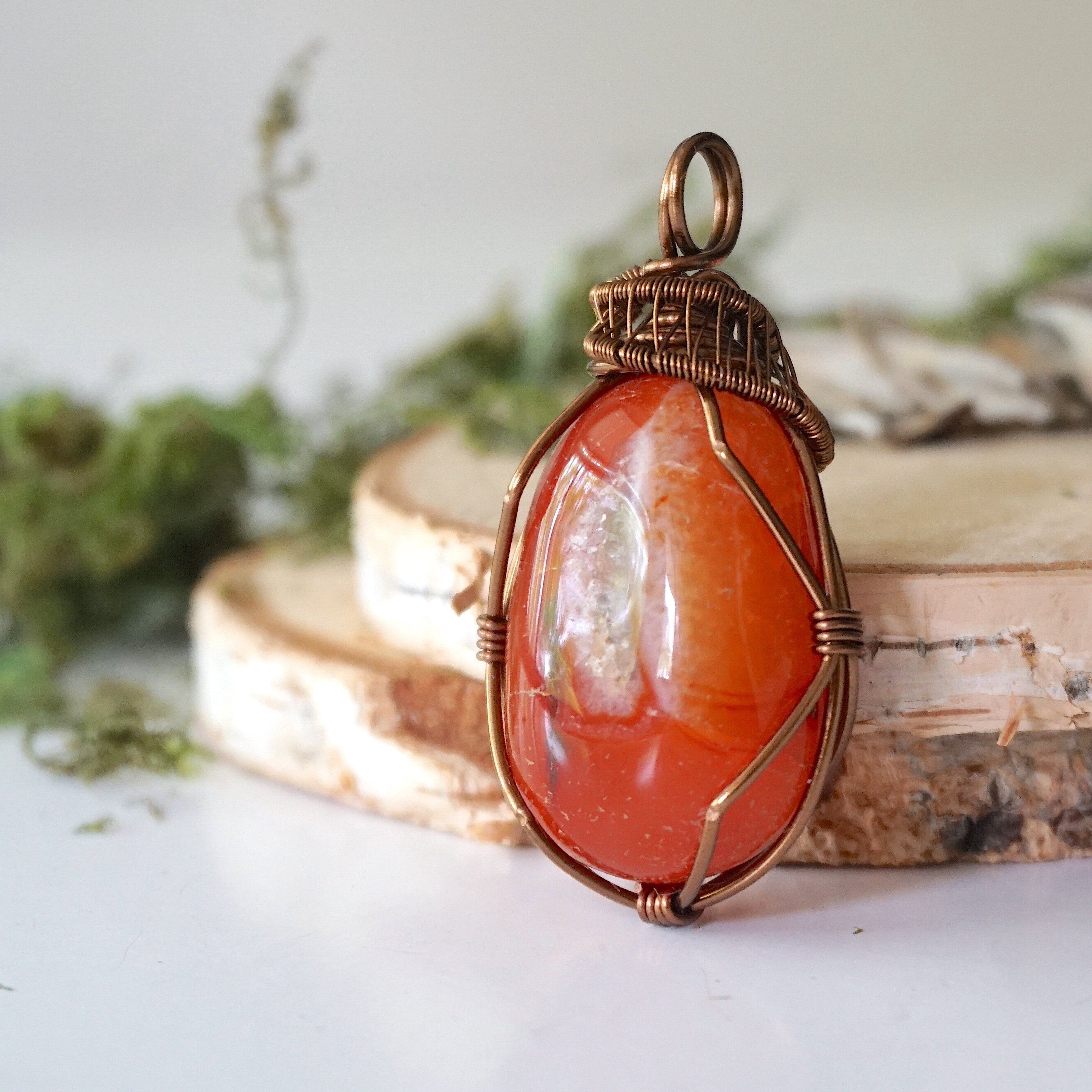 Raw Carnelian Necklace - Handmade Wire Wrapped Healing Crystal Pendant for Women - Perfect for Meditation, Energy Healing & Spiritual Jewelry Gifts