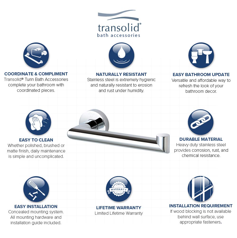 Transolid TPH-PC Turin Polished Chrome Paper Holder - Premium Bathroom Tissue Dispenser for Home & Office Use