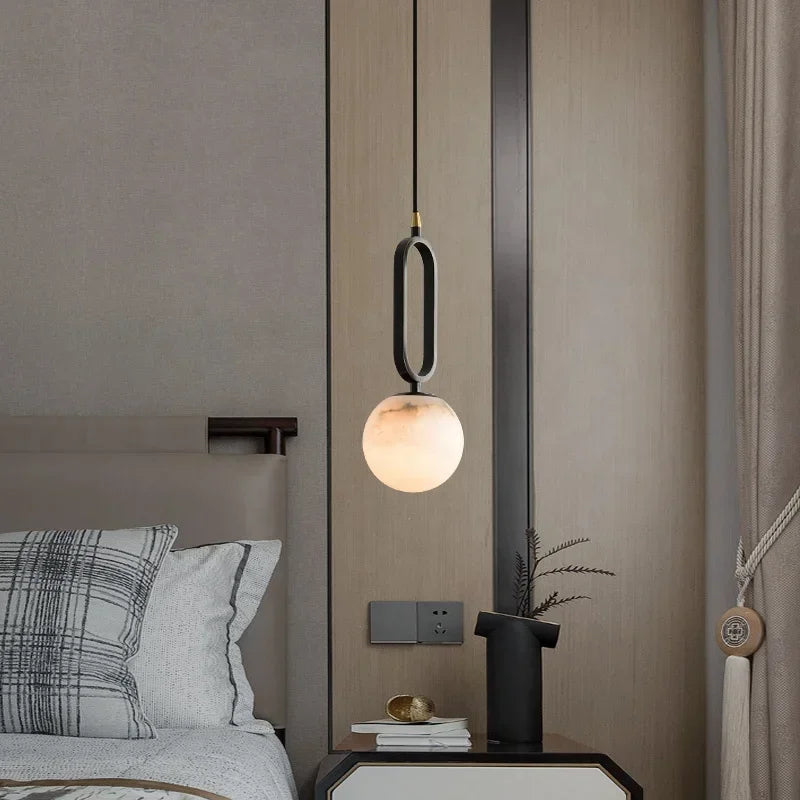 Orbit Glow Marble & Brass Pendant Light - Modern Ceiling Fixture for Dining Room, Kitchen Island, and Living Room Decor