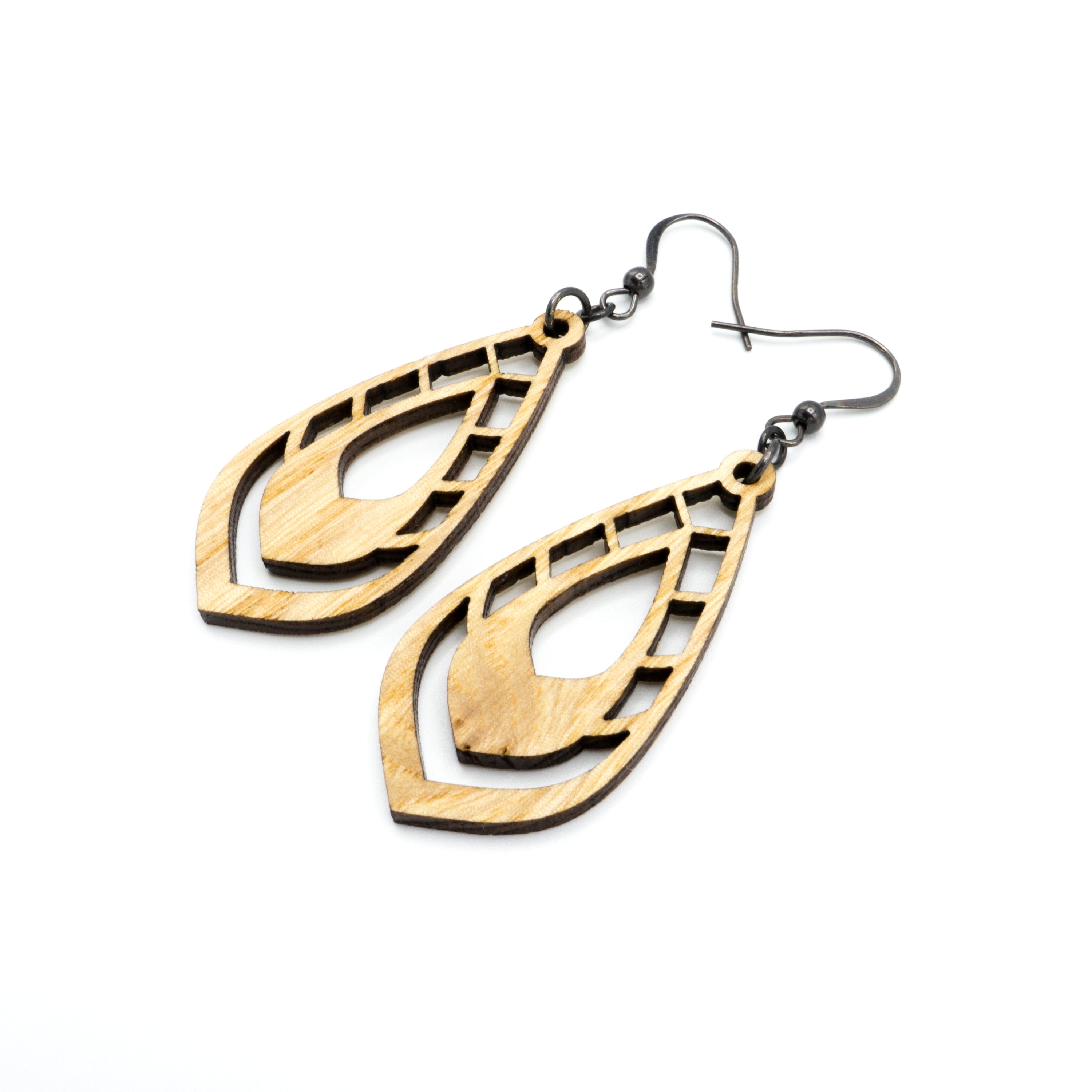 Gem Point 04 [S] Wooden Earrings - Handcrafted Ash Wood Dangle Earrings for Women | Boho Chic Jewelry for Casual Wear, Parties & Special Occasions