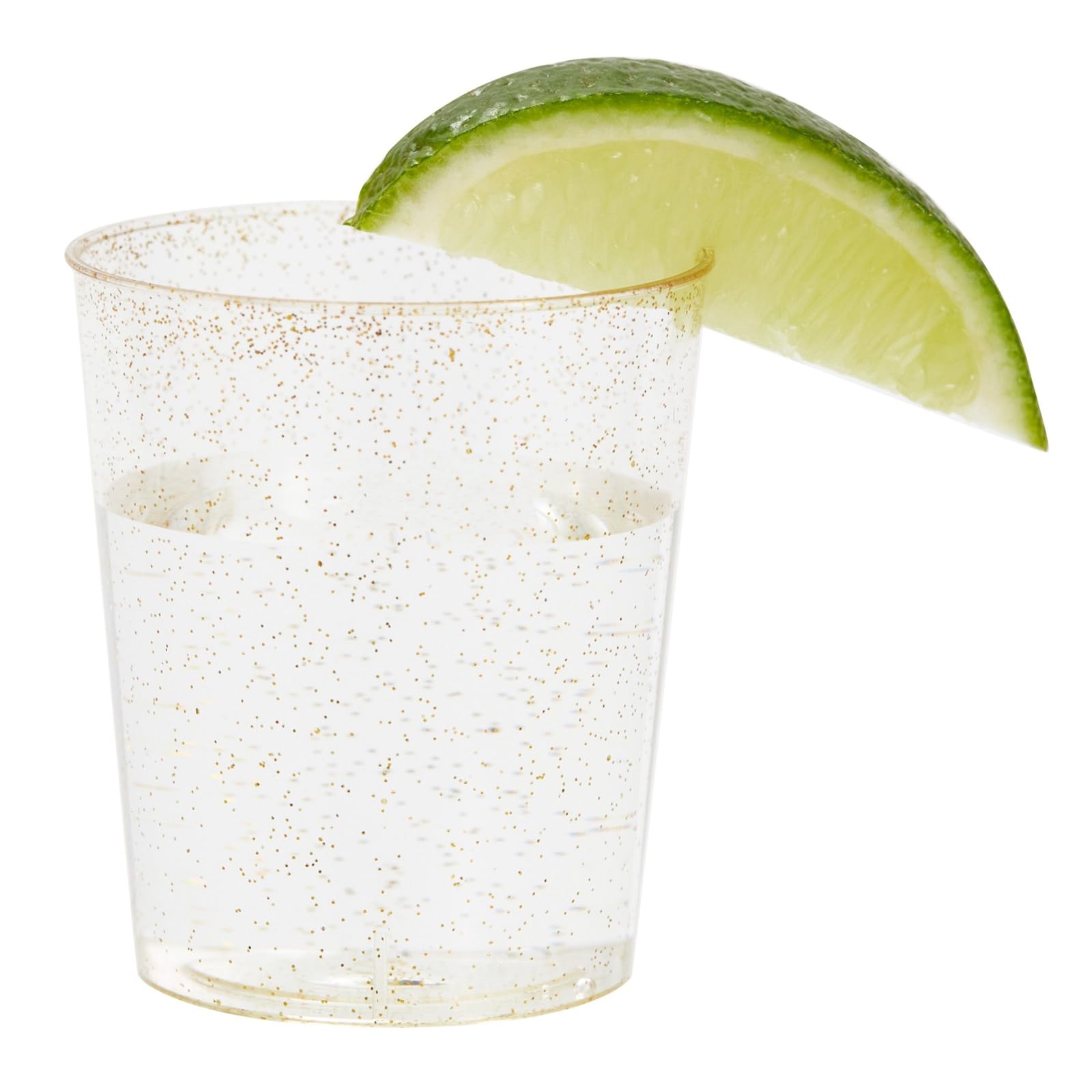 Juvale 100-Pack Gold Glitter Plastic Shot Glasses (2oz) - Disposable Party Cups for Weddings, Birthday Celebrations & Cocktail Events - Perfect for Bachelorette Parties, Bridal Showers & Bar Mitzvahs