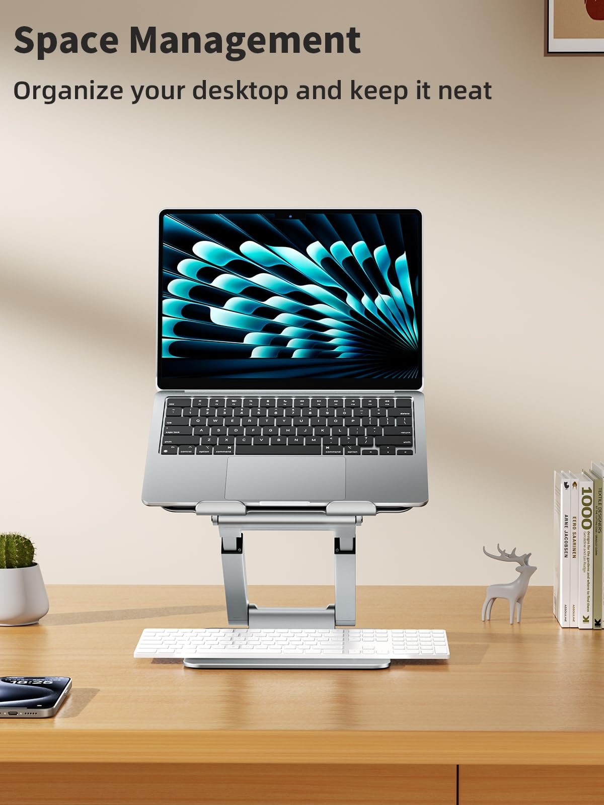 Adjustable Height Laptop Stand for Desk, Ergonomic Sit-Stand Computer Riser for Posture Support, Aluminum Laptop Holder for Spine Protection, Compatible with MacBook Pro & All 10-17