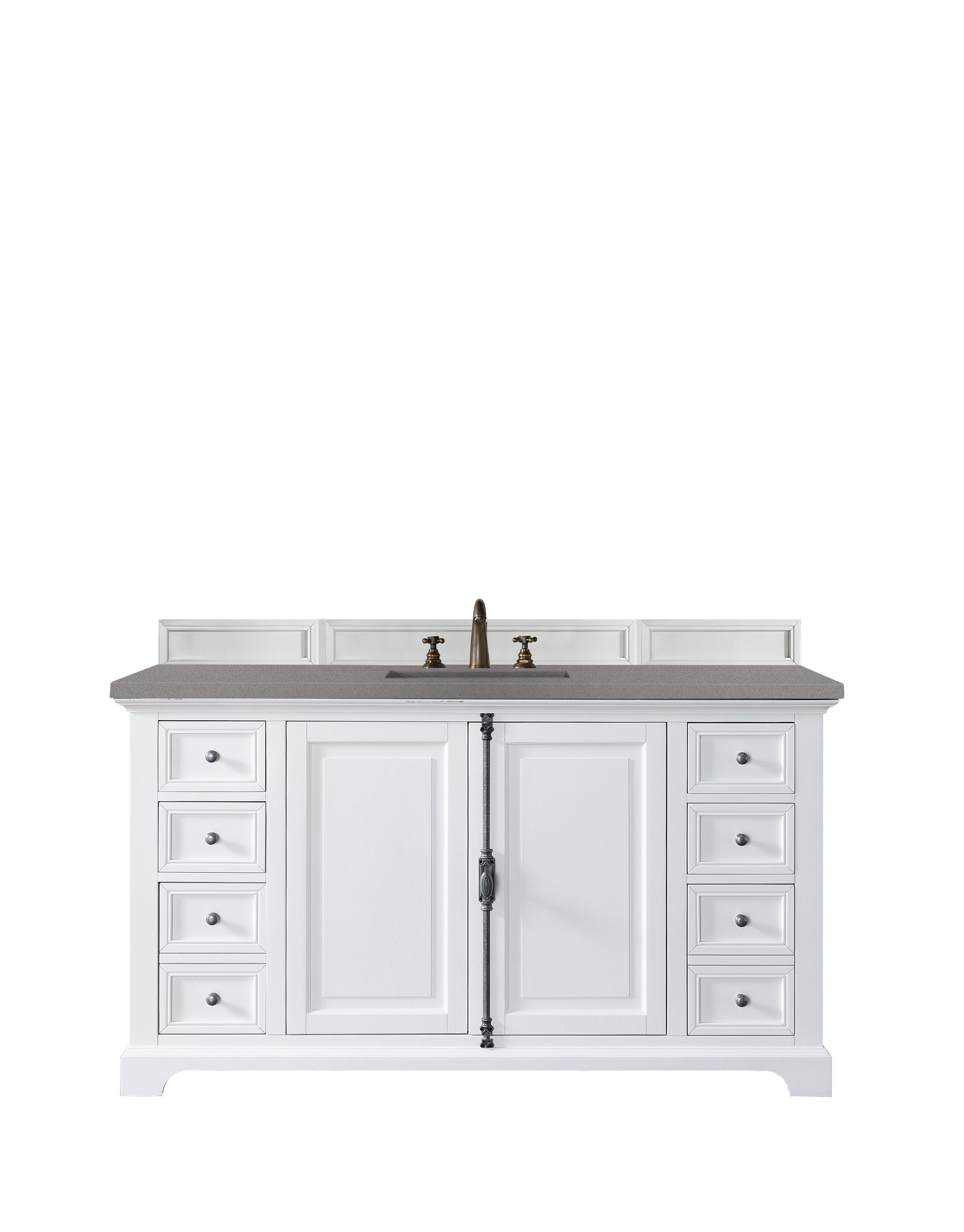 Providence 60 Inch Single Bathroom Vanity Set with 3CM Grey Expo Quartz Countertop - Bright White Finish for Modern Bathroom Remodeling & Home Upgrade
