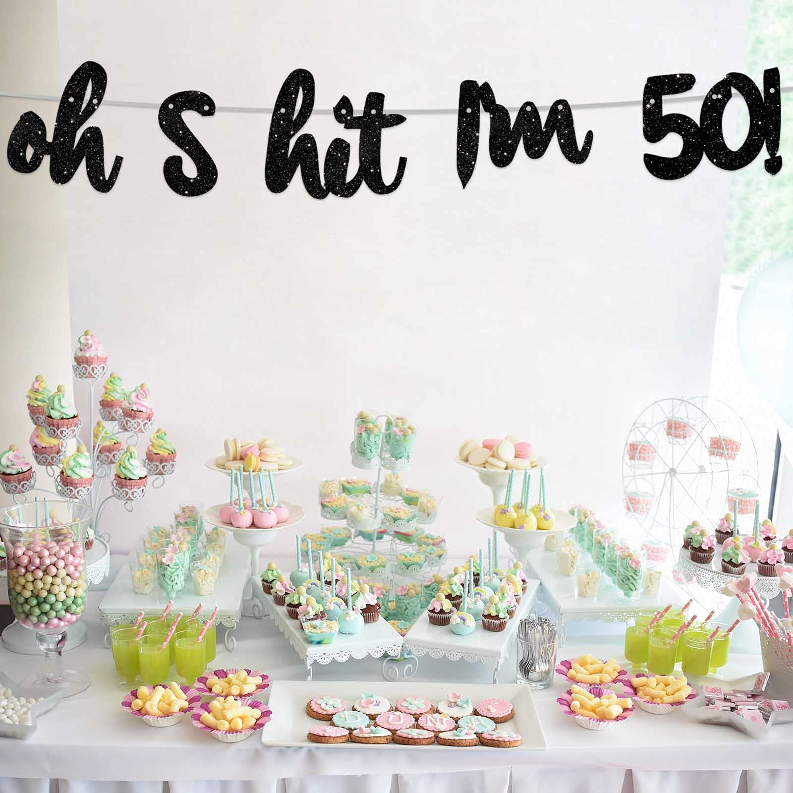 Black Glitter 'Oh I'm 50!' Birthday Banner Backdrop - Cheers to 50 Years Party Decor for Men & Women - 50th Birthday Photo Studio Props, Flags & Supplies - Perfect for Milestone Celebrations, Themed Parties & Memorable Photo Shoots