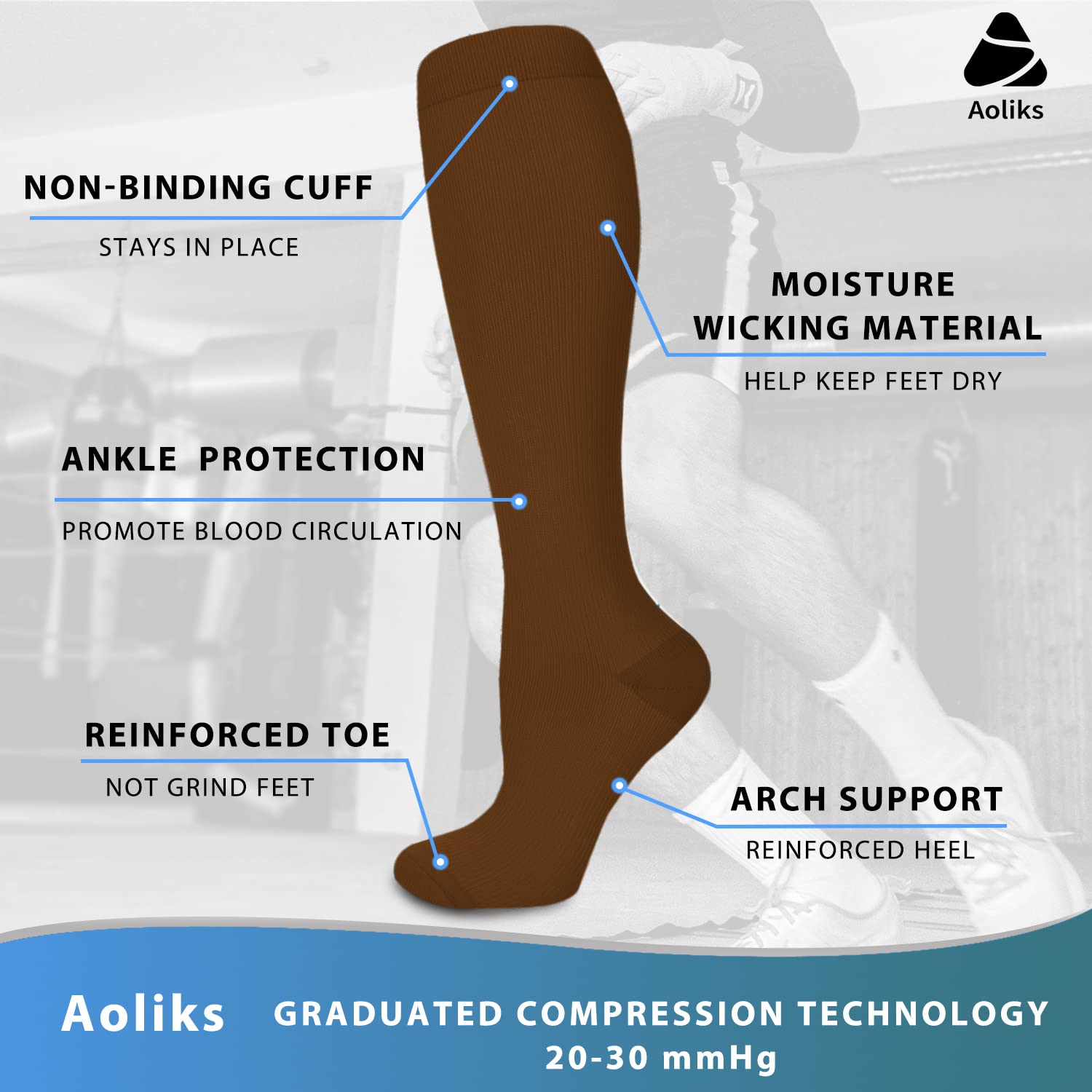 Aoliks Medical Compression Socks for Women & Men - Knee High Support Socks for Running, Nurses, Travel - Improve Circulation & Reduce Swelling for Athletes, Healthcare Workers & Frequent Flyers
