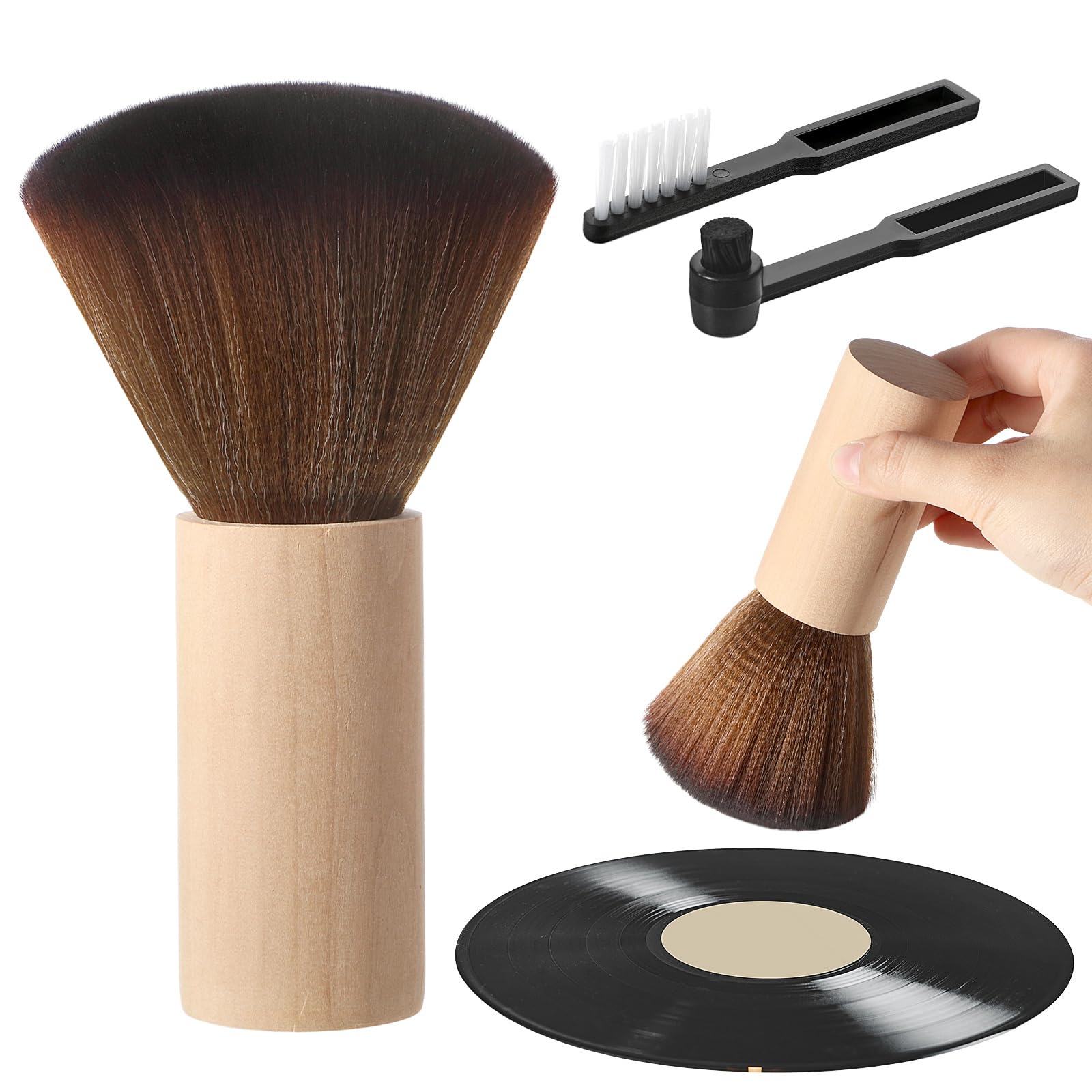 3-Piece Vinyl Record Cleaning Kit - Wooden Anti-Static Dust Brush for Vinyl Records, Turntable Accessories & Perfect Gift for Music Lovers (Light Wood Color) - Ideal for Record Collectors & Audiophiles to Maintain Pristine Sound Quality