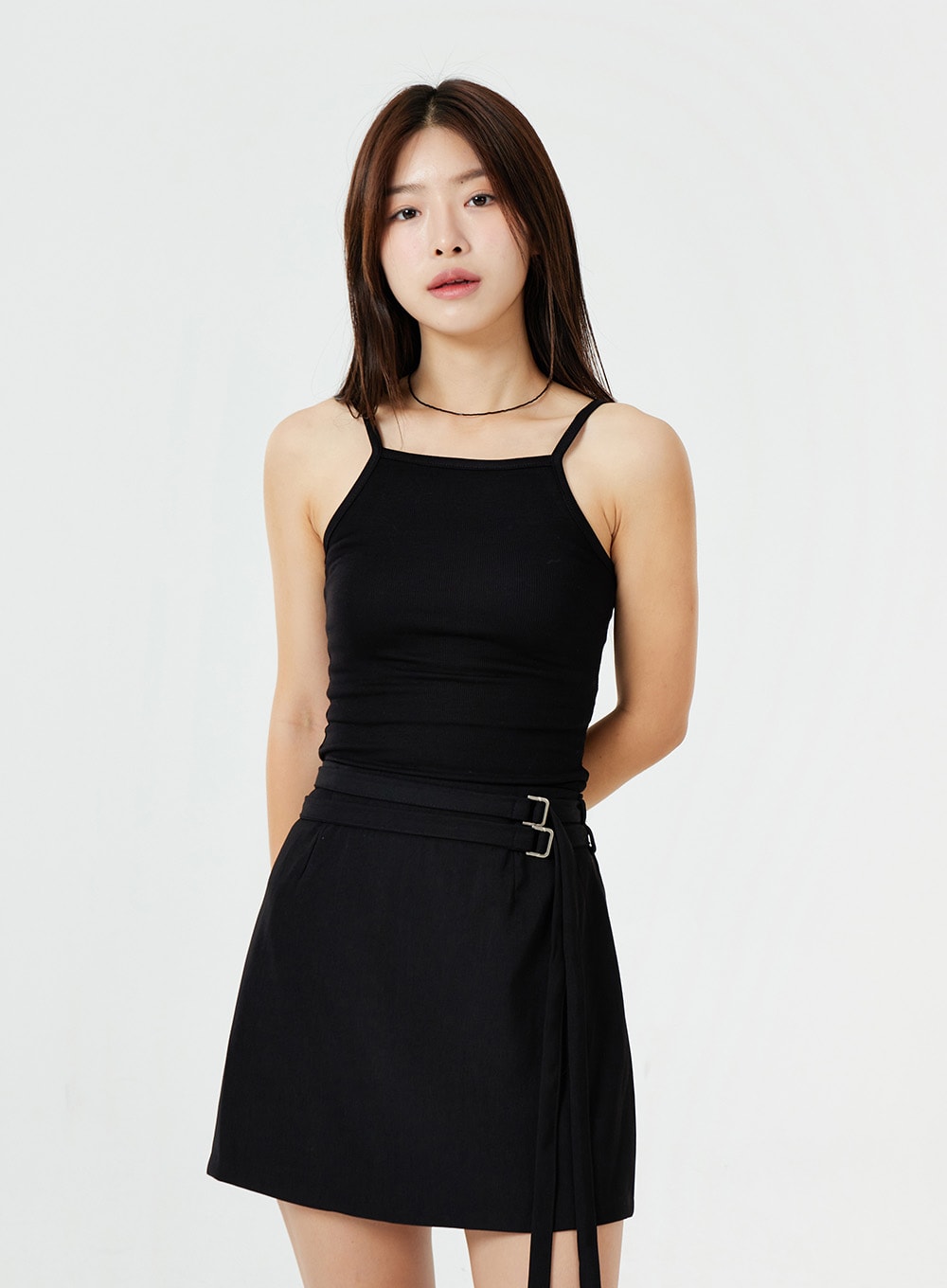Double Belt Strap Mini Skirt for Women - High Waist Stretch Denim Skirt with Adjustable Buckles | Perfect for Casual Outfits, Night Out, and Streetwear Fashion