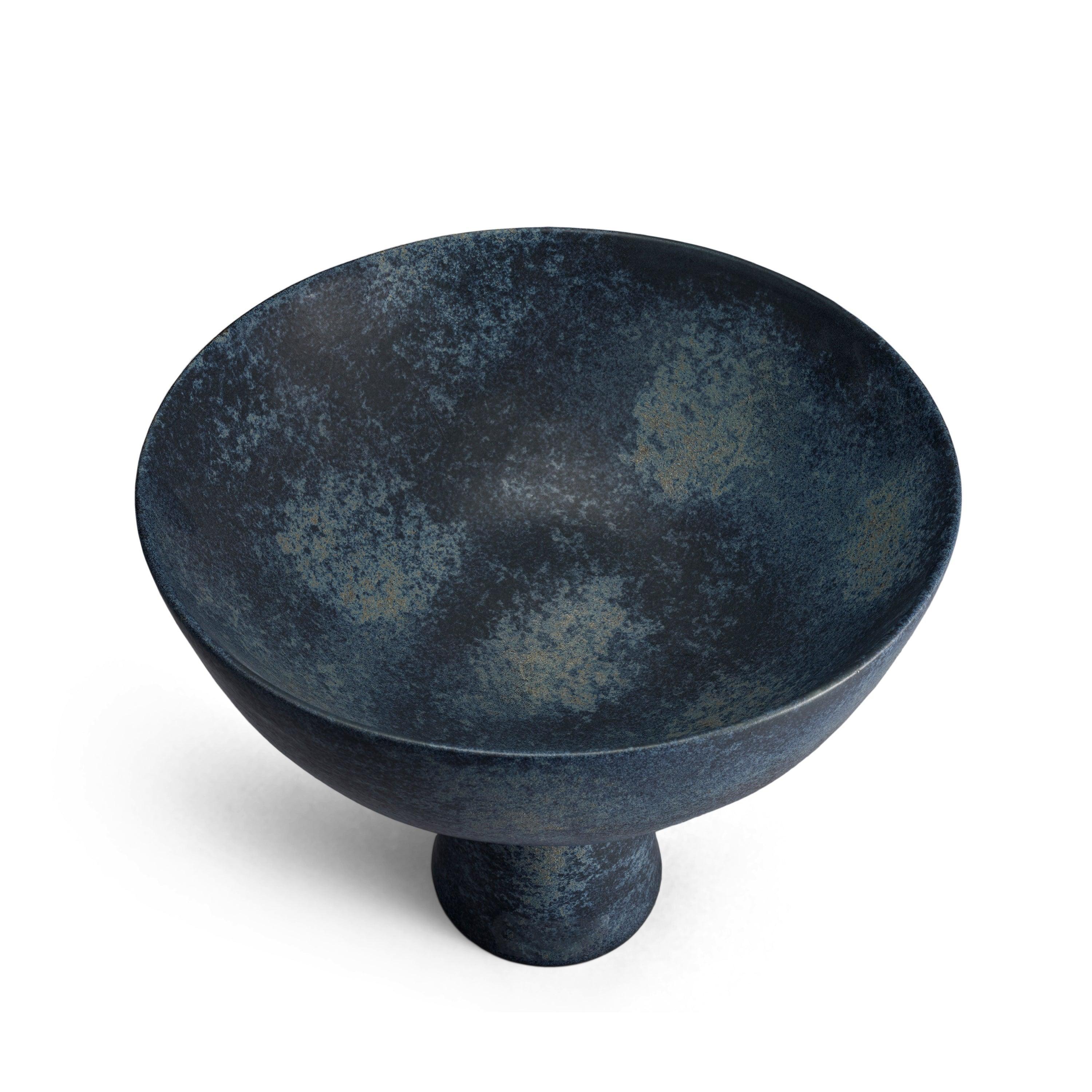 Terra Bowl on Stand - Medium Aged Iron Ceramic Planter for Indoor Plants, Succulents & Home Decor | Perfect for Living Room, Office & Garden Decor