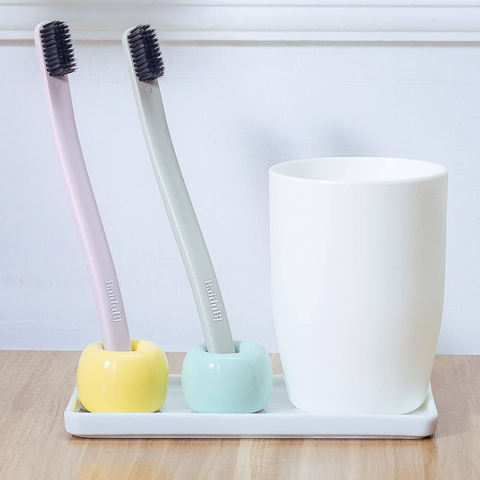 Ceramic Toothbrush Holder - Bathroom Countertop Organizer for Toothbrushes, Toothpaste, Dental Floss & Makeup Brushes | Small Vanity Storage Tray for Sink, Mirror Cabinet & Modern Bathroom Decor