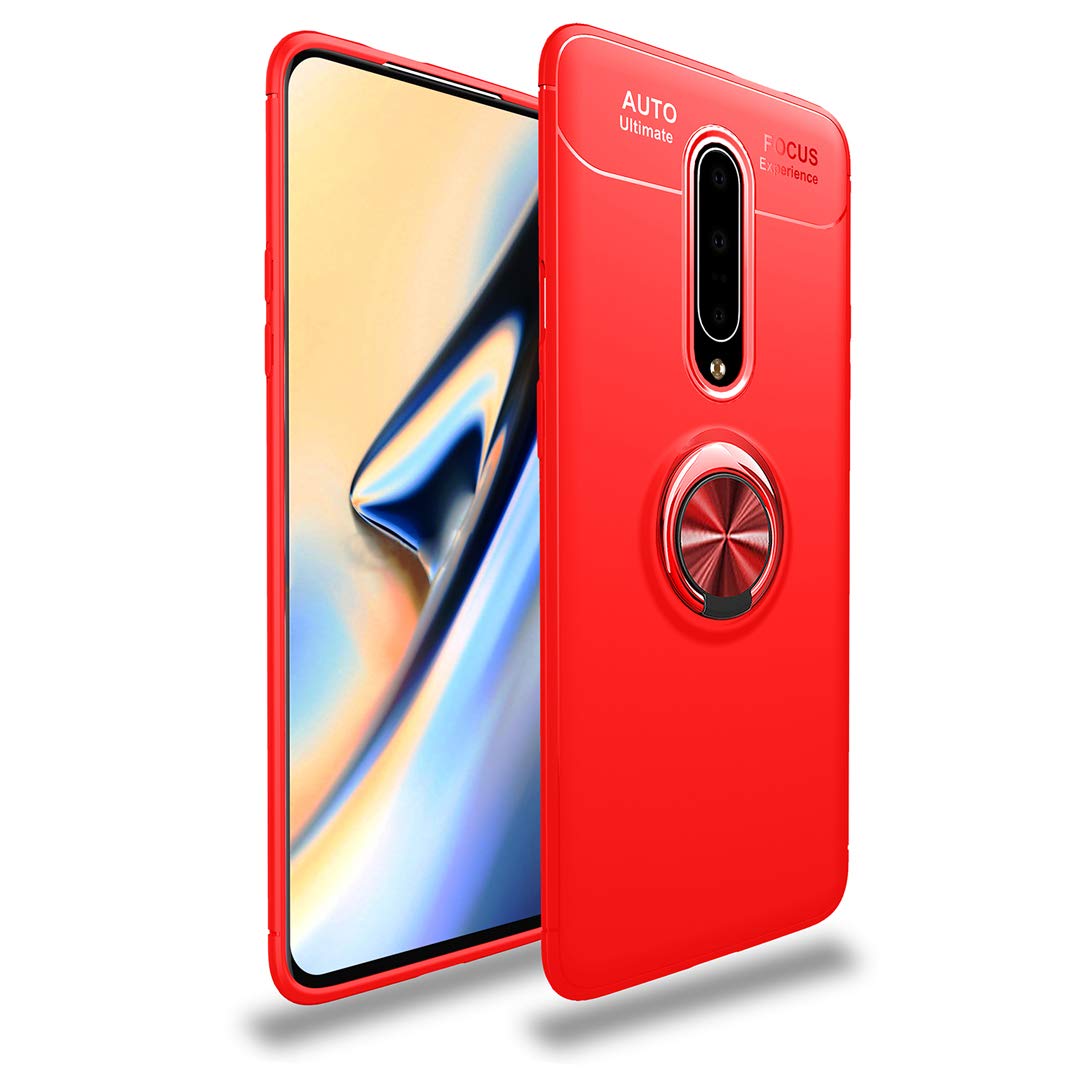 Ultra Slim OnePlus 7 Pro Case with Ring Holder & Kickstand - Magnetic Car Mount Compatible, Shockproof Full Body Protection Cover for OnePlus 7 Pro (Red) | Perfect for Daily Use, Work, Travel & Hands-Free Viewing