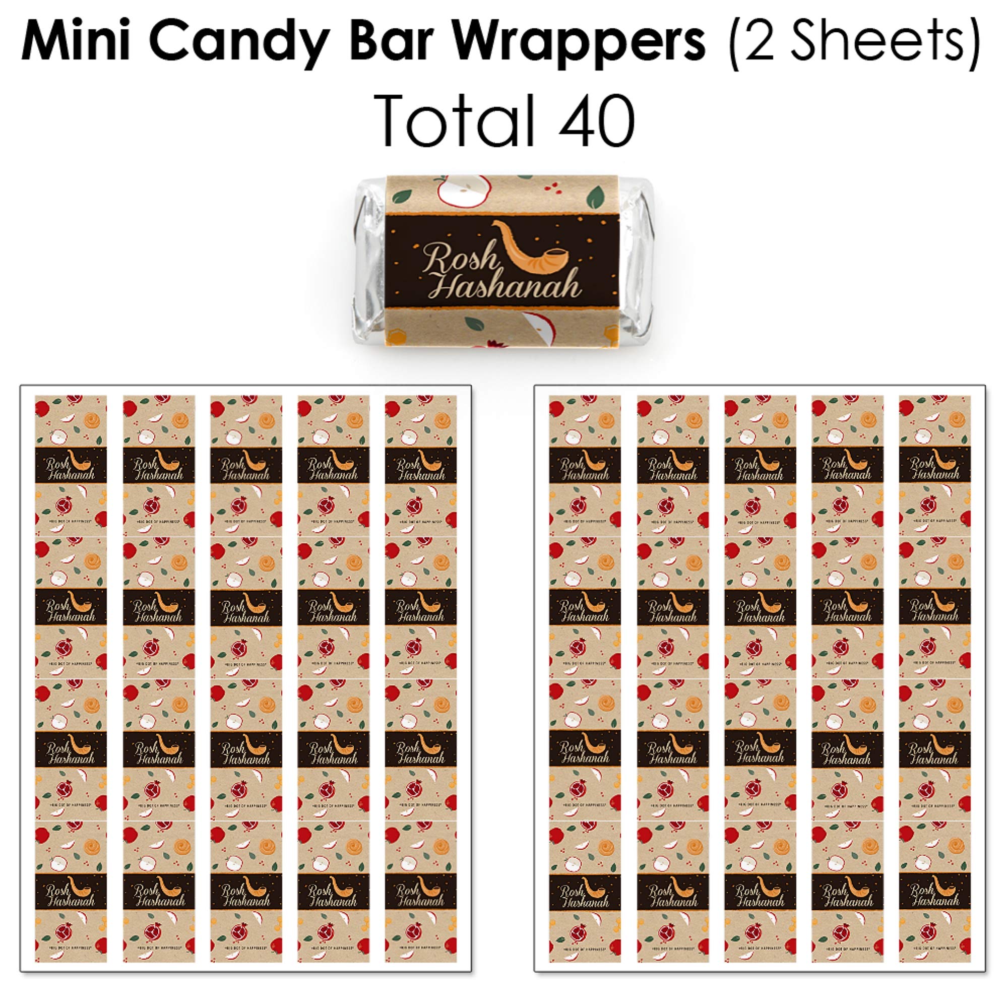 Big Dot of Happiness Rosh Hashanah Mini Candy Bar Wrappers & Stickers - 304pc Jewish New Year Candy Favor Kit for Party Favors, Gift Wrapping & Holiday Celebrations