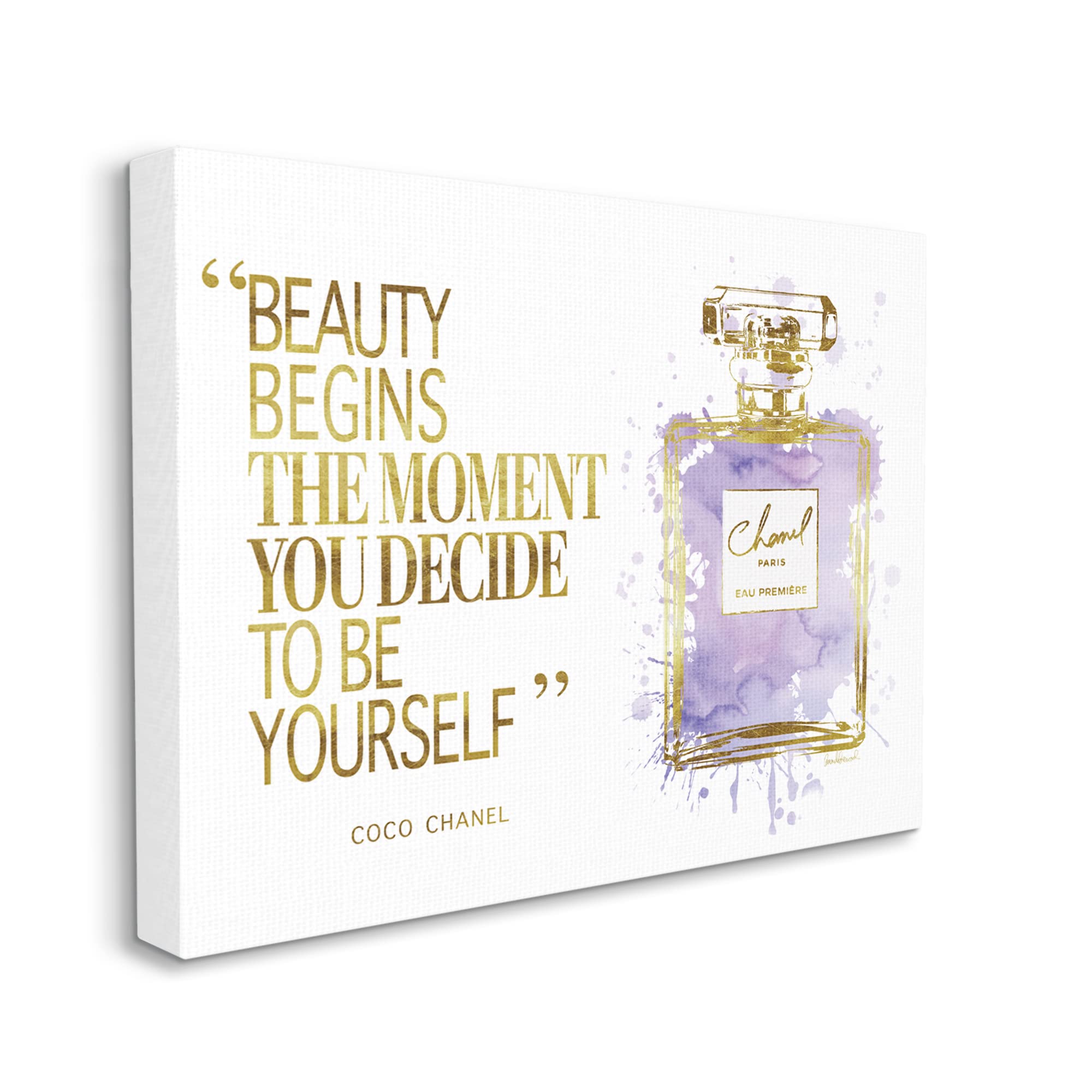 Stupell Industries Beauty Begins Designer Quote Purple Glam Perfume Bottle Wall Art - Amanda Greenwood Design for Bathroom, Bedroom & Vanity Decor