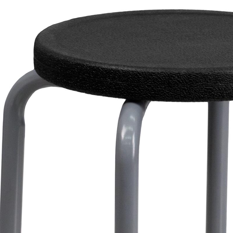 FLASH Stackable Stool with Black Seat & Silver Powder Coated Frame - Modern Bar Stool for Kitchen, Dining Room & Outdoor Patio - Space Saving Stackable Design