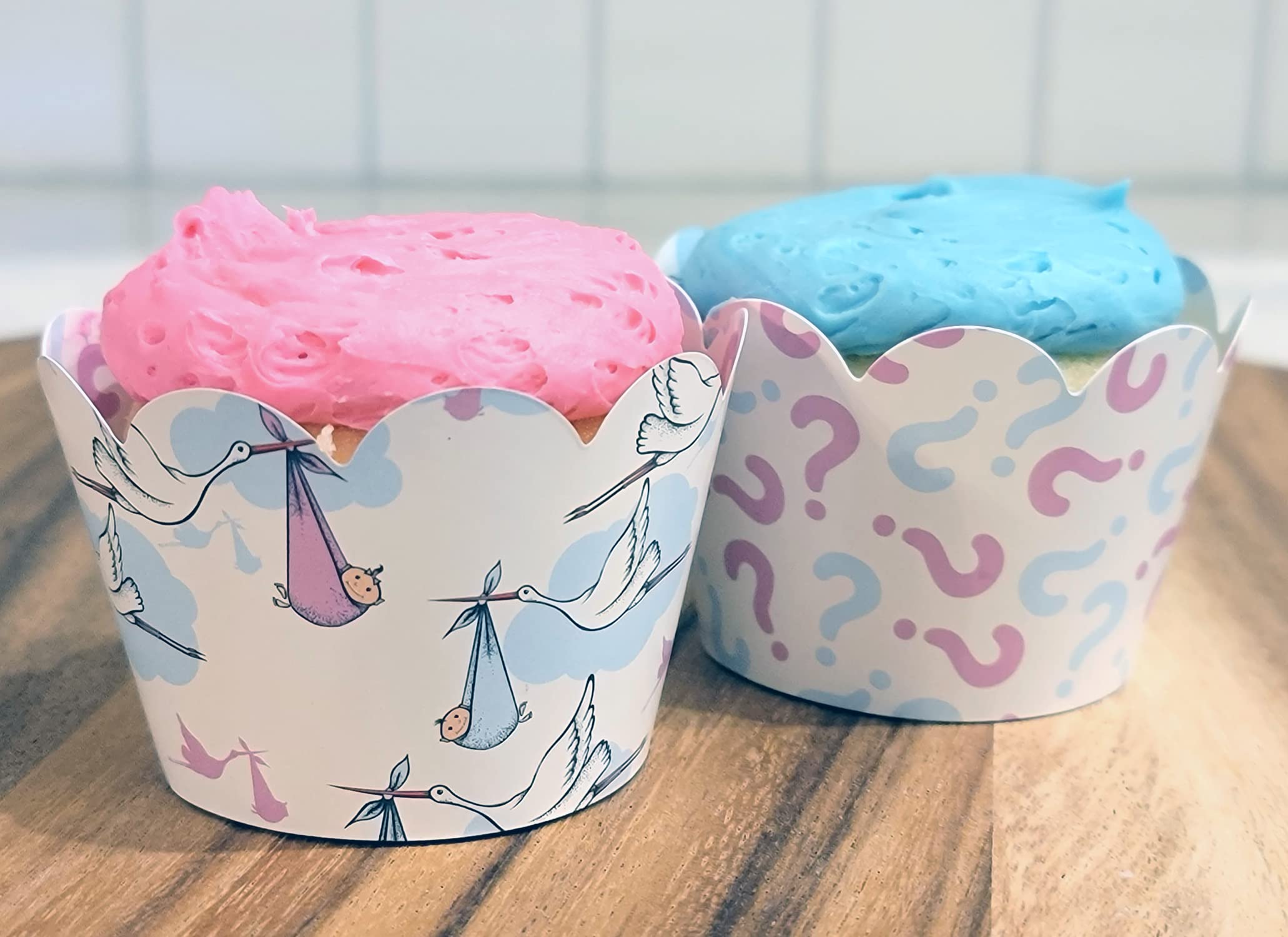 Pink and Blue Cupcake Wrappers - 24 Pack Scalloped Cupcake Holders for Gender Reveal Parties, Baby Showers, The Big Reveal, Team Boy vs Team Girl Celebrations - Perfect for Birthday Cakes, Dessert Displays and Sweet Table Decorations