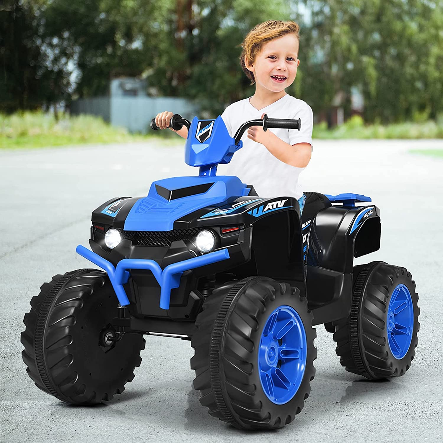 OLAKIDS 12V Kids Electric ATV Quad Bike - 4 Wheeler Ride On Toy Car for Boys & Girls Ages 3-8 with LED Lights, Music, Horn & Dual Speed - Battery Powered Outdoor Play Vehicle (Blue) - Perfect for Backyard Fun, Birthday Gifts & Outdoor Adventures