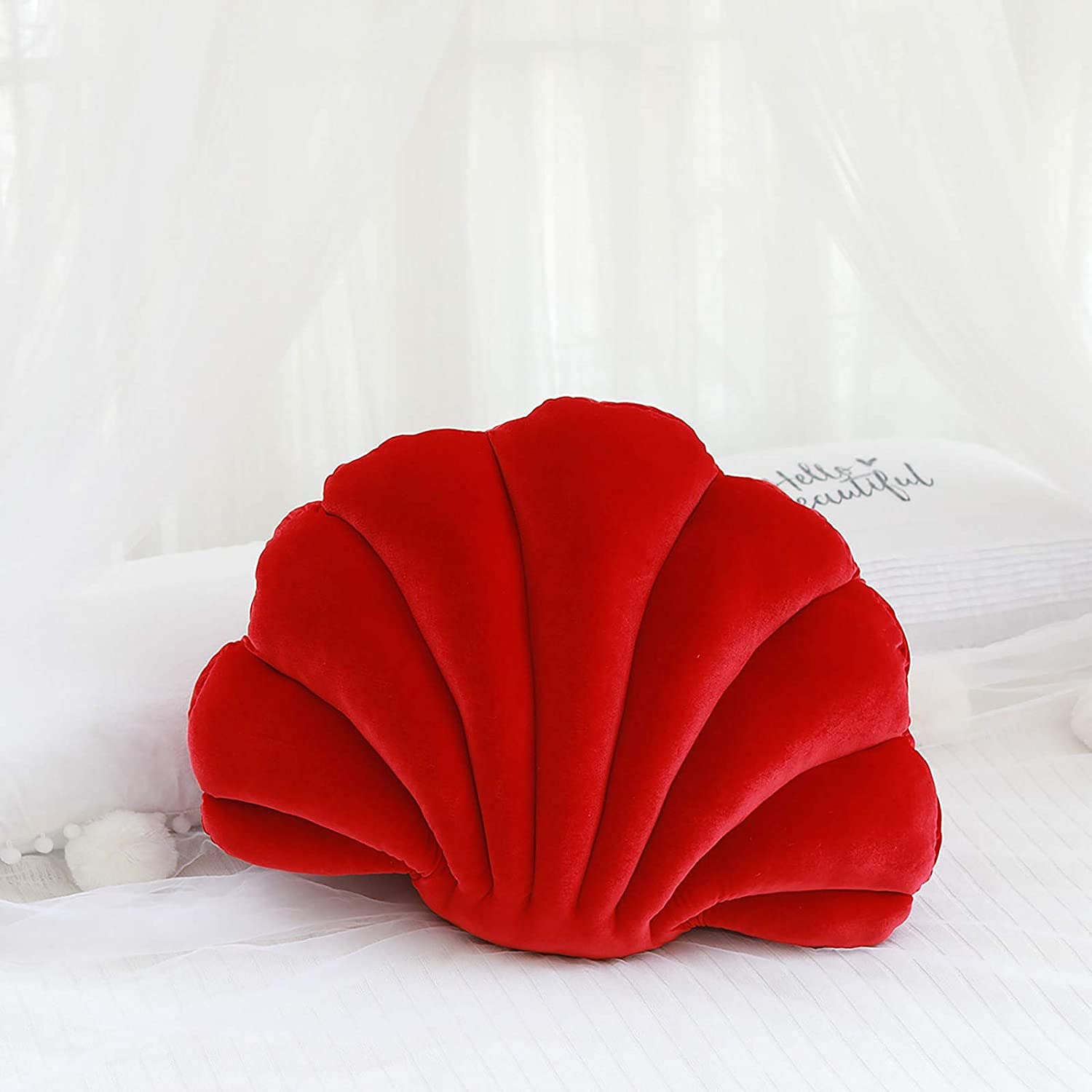 Seashell Shaped Throw Pillow - Velvet Plush Decorative Cushion for Beach Themed Bedroom, Living Room & Nursery Decor | Ocean Inspired Home Accent