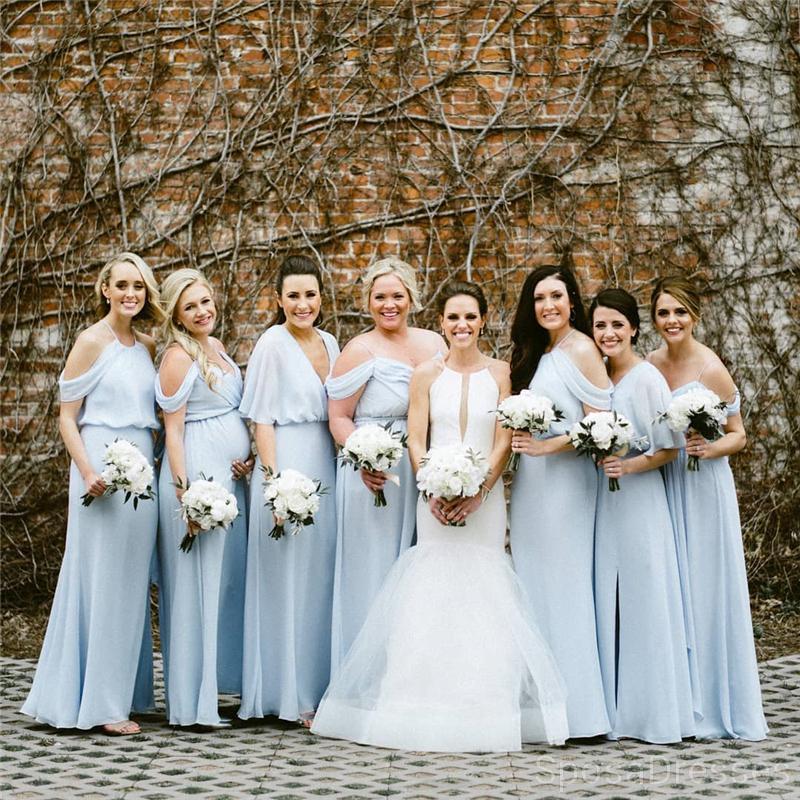 Elegant Mismatched Blue Chiffon Long Bridesmaid Dresses for Wedding Party - WG613 | Perfect for Formal Events, Beach Weddings & Special Occasions