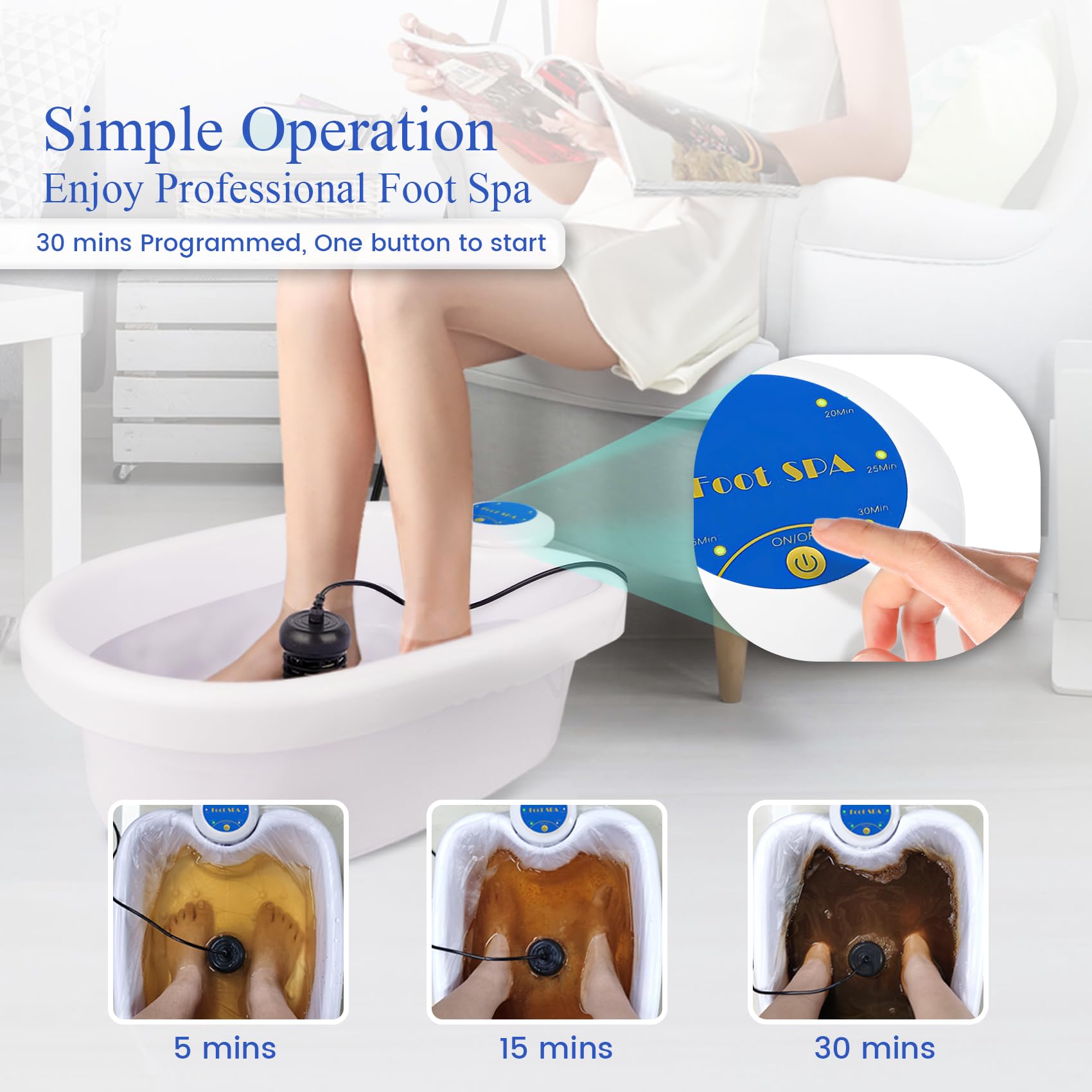 Ionic Foot Detox Machine - Portable Ion Cleansing Foot Spa with Massage Slippers, Home Detox System, Foot Bath Soak Tub for Relaxation & Wellness | Perfect for Home Spa, Stress Relief & Detox Therapy