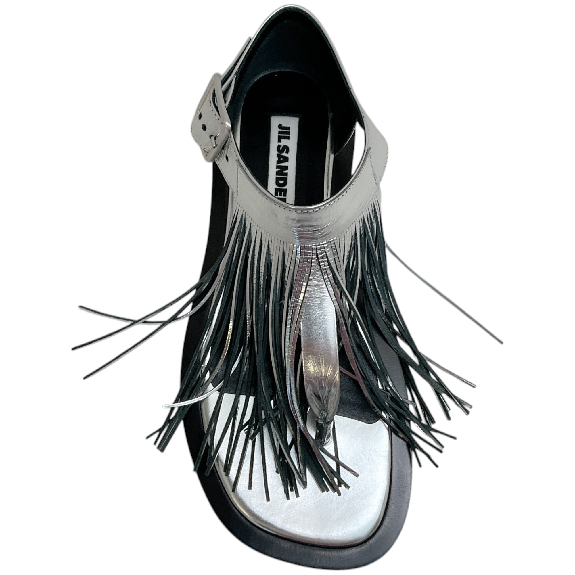 Jil Sander Women's Silver Leather Fringed Sandals - Stylish Summer Slide Sandals for Beach, Vacation & Casual Outings