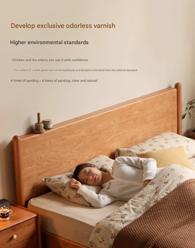 Solid Oak, Black Walnut & Cherry Wood Bed Frame - Handcrafted Queen Size Wooden Bed with Sturdy Slat Support - Perfect for Master Bedroom, Guest Room or Rustic Cabin Decor