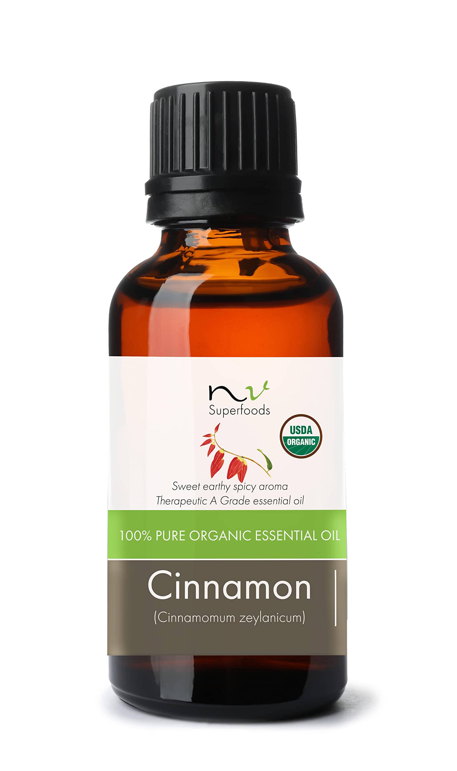 Organic Cinnamon Essential Oil - 1 Fl Oz - USDA Certified, Non-GMO, Pure & Natural, Therapeutic Grade for Aromatherapy, Skin Care & Hair Growth - Perfect for Diffusers, Massage & DIY Beauty Products