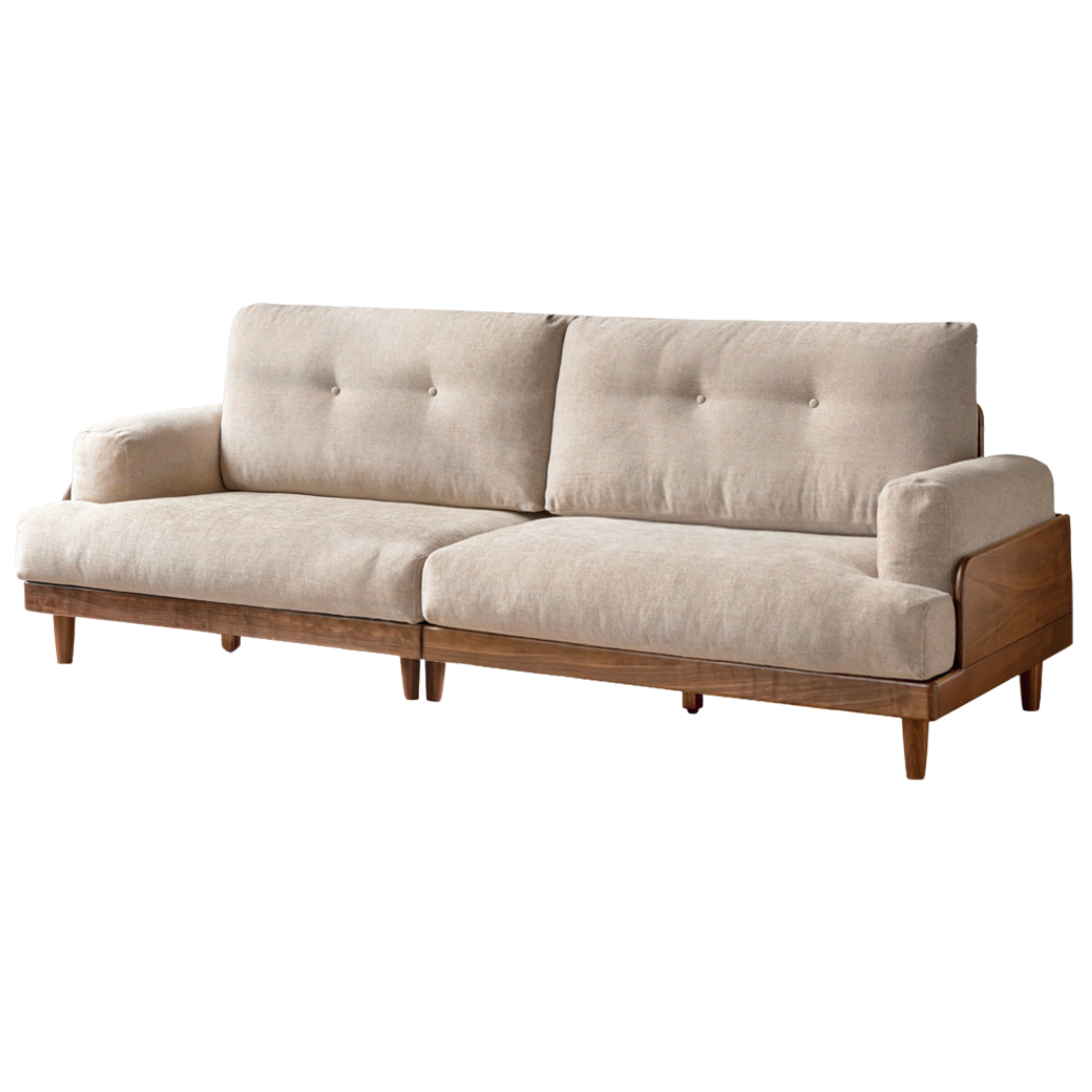 100x33x35.8 inch / 254x84x91 cm / Walnut color / Sofa chenille wheat color
