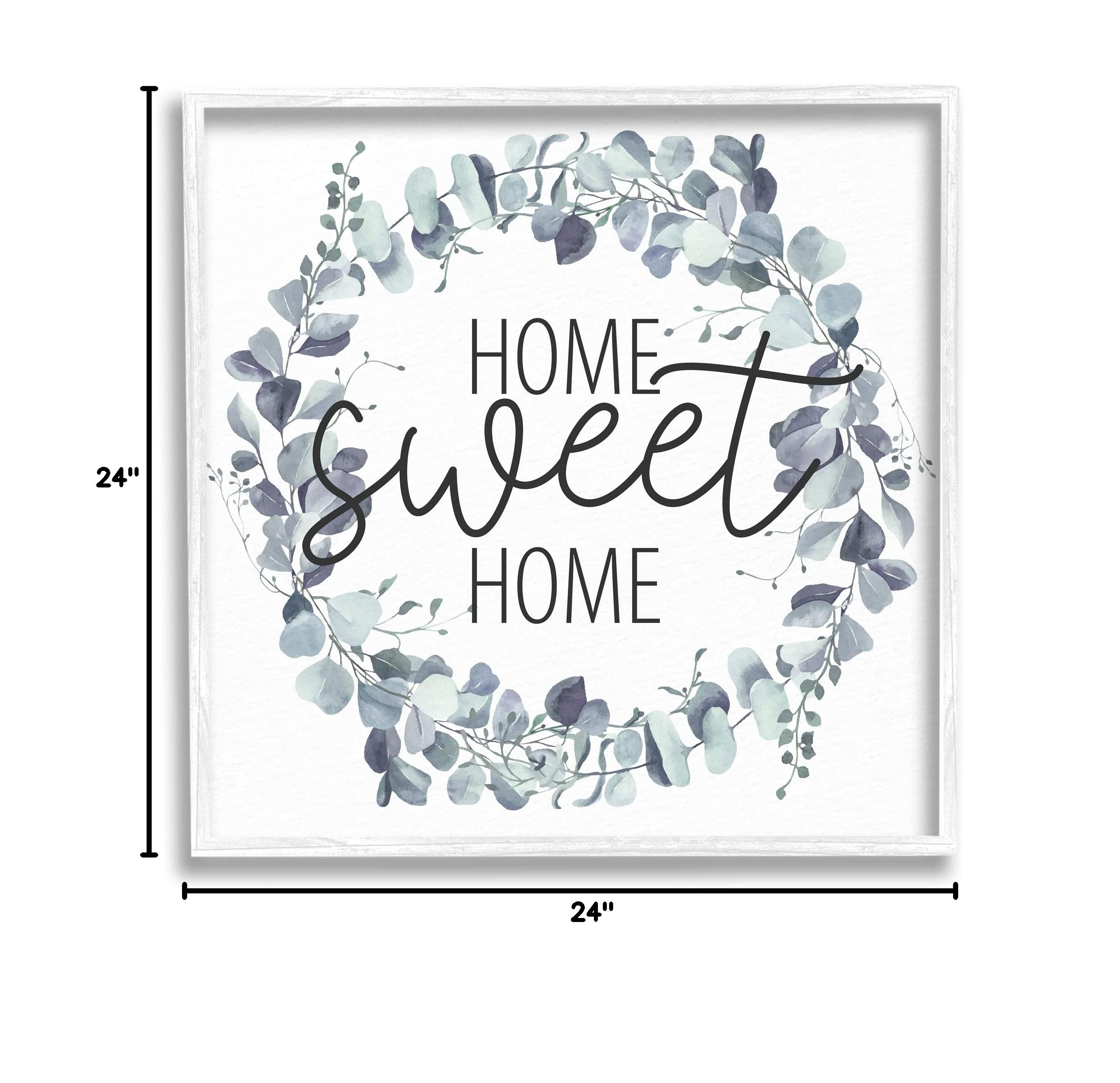 Stupell Industries Home Sweet Home Greeting Blue Green Eucalyptus Wreath - Handmade Wall Decor by Kim Allen | Perfect for Farmhouse, Boho & Rustic Home Décor