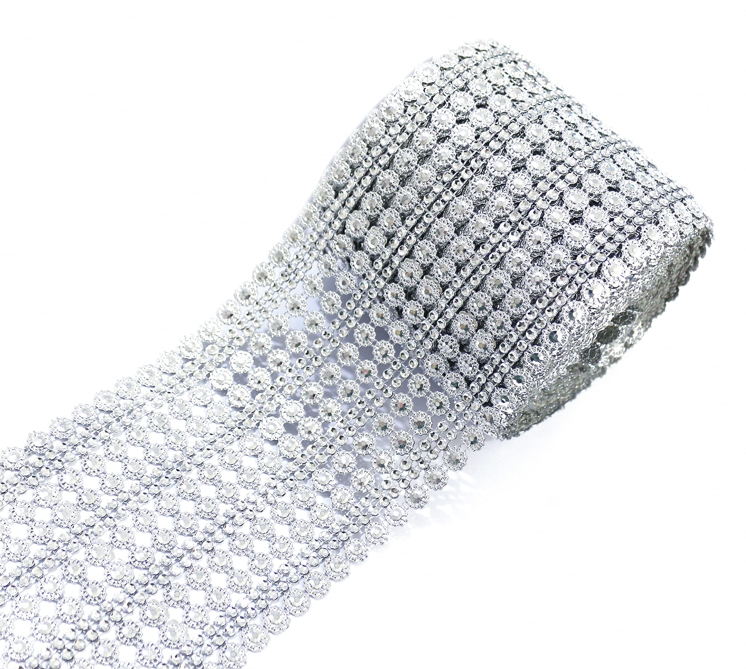 4.5 Inch x 2 Yards Sparkling Faux Crystal Rhinestone Mesh Ribbon - Flower Shaped Diamond Mesh Wrap Roll for Wedding Decorations, Birthday Parties, Baby Showers, Cake Decor & DIY Crafts | Perfect for Table Centerpieces, Gift Wrapping, and Costume Accessories