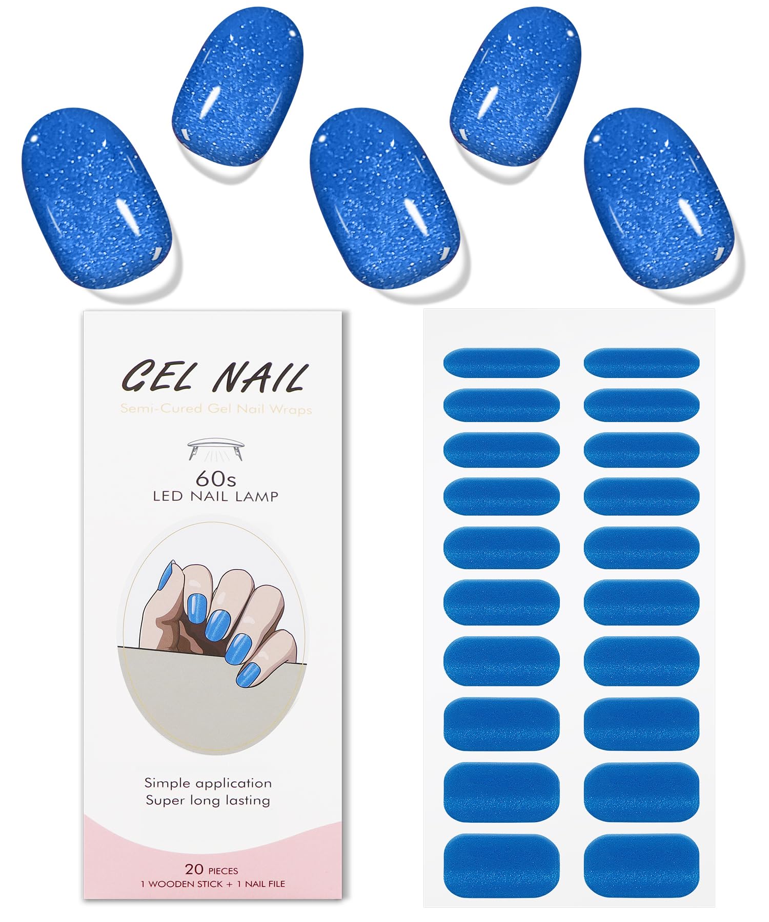 JMEOWIO Semi Cured Gel Nail Strips - Blue Cat Eye Nail Stickers for DIY Nail Art | Long Lasting Nail Supplies & Decoration Accessories | Perfect for Home Manicure, Parties, and Special Occasions