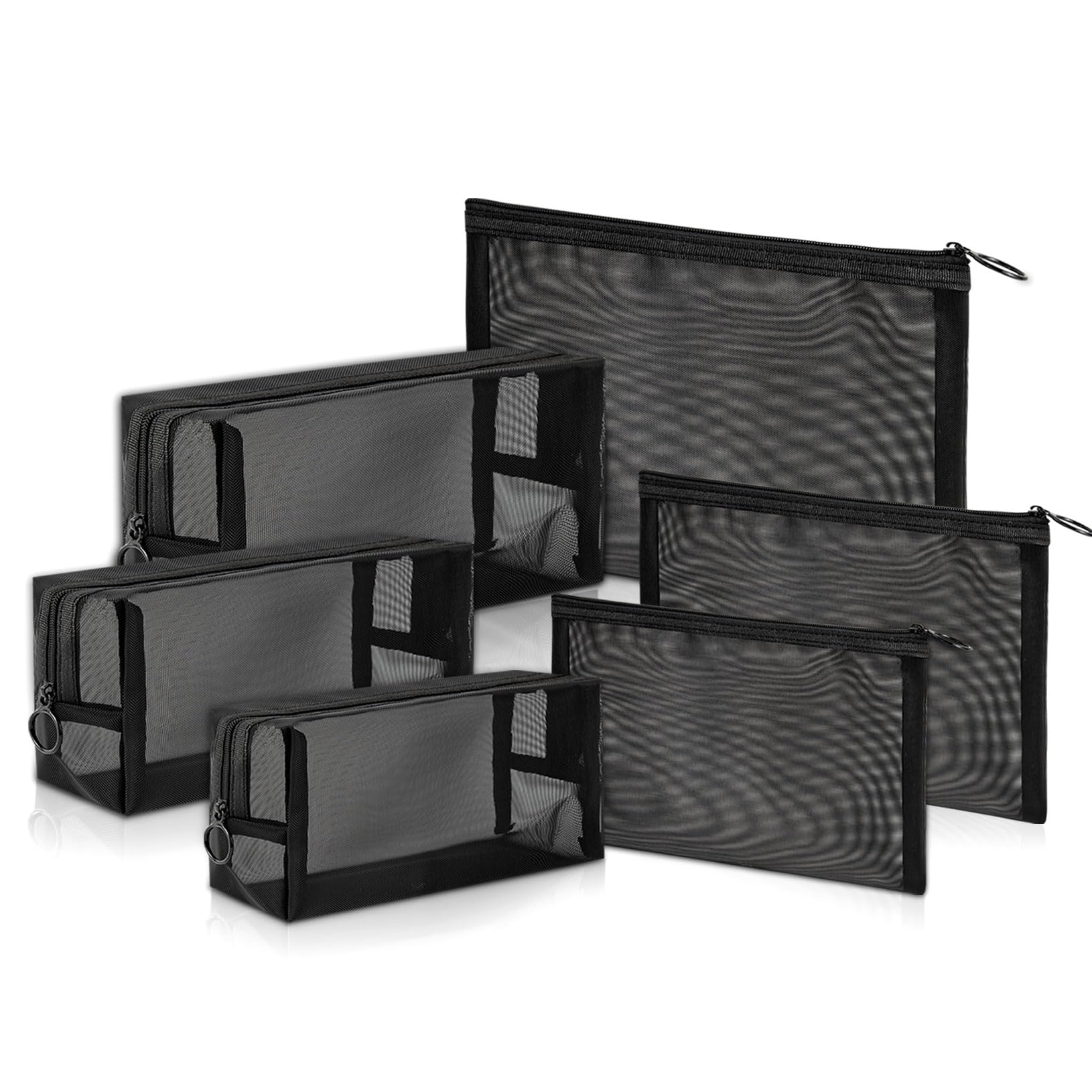6-Pack Mesh Makeup Bags with Zipper - Travel Toiletry & Cosmetic Organizer for Home, Office & Trips