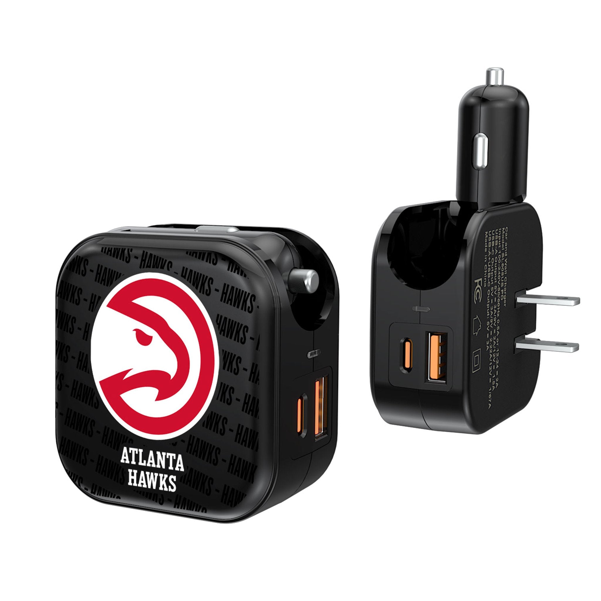 Atlanta Hawks NBA Team 2-in-1 USB A/C Fast Charger with LED Backdrop - Perfect for Home, Office & Travel Charging Needs
